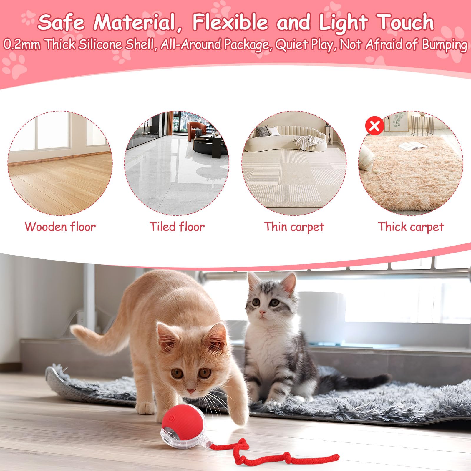 Giocattolo Automatico Per Gatti Con Palla Rotante - 360 Gradi, Luci LED, Corda Rimovibile, Ricaricabile - Foto 7