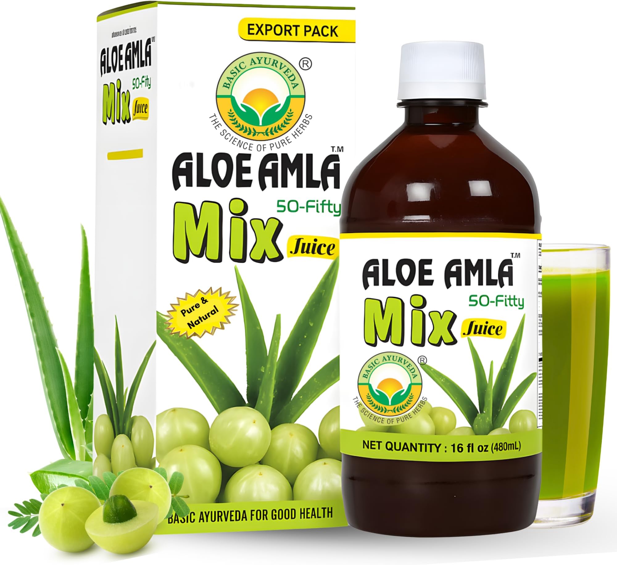 Basic Ayurveda Aloe Vera & Amla Herbal Mix Juice | 16.23 Fl Oz (480ml)