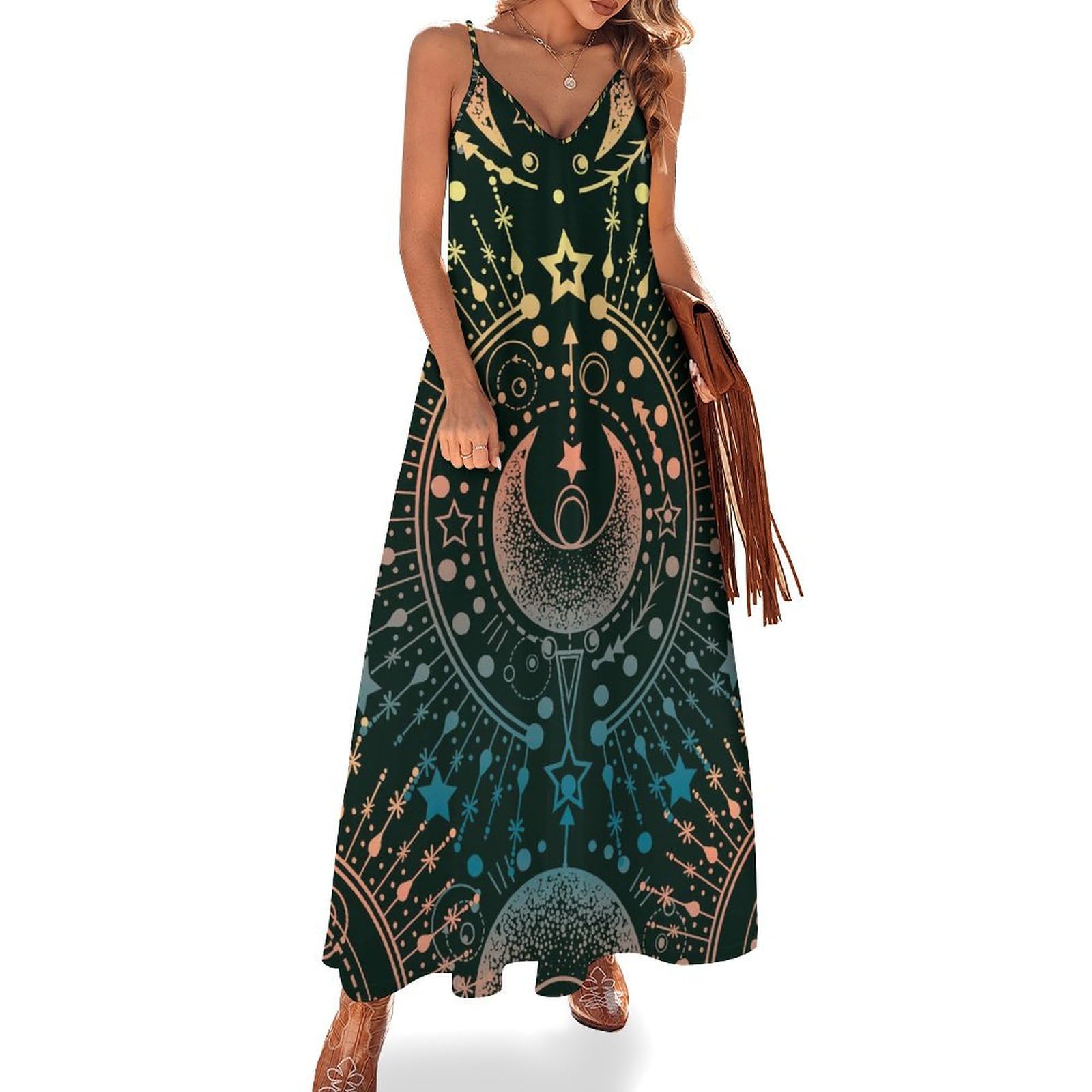 Robe maxi sans manches Étoiles Lunaires coupe fluide été