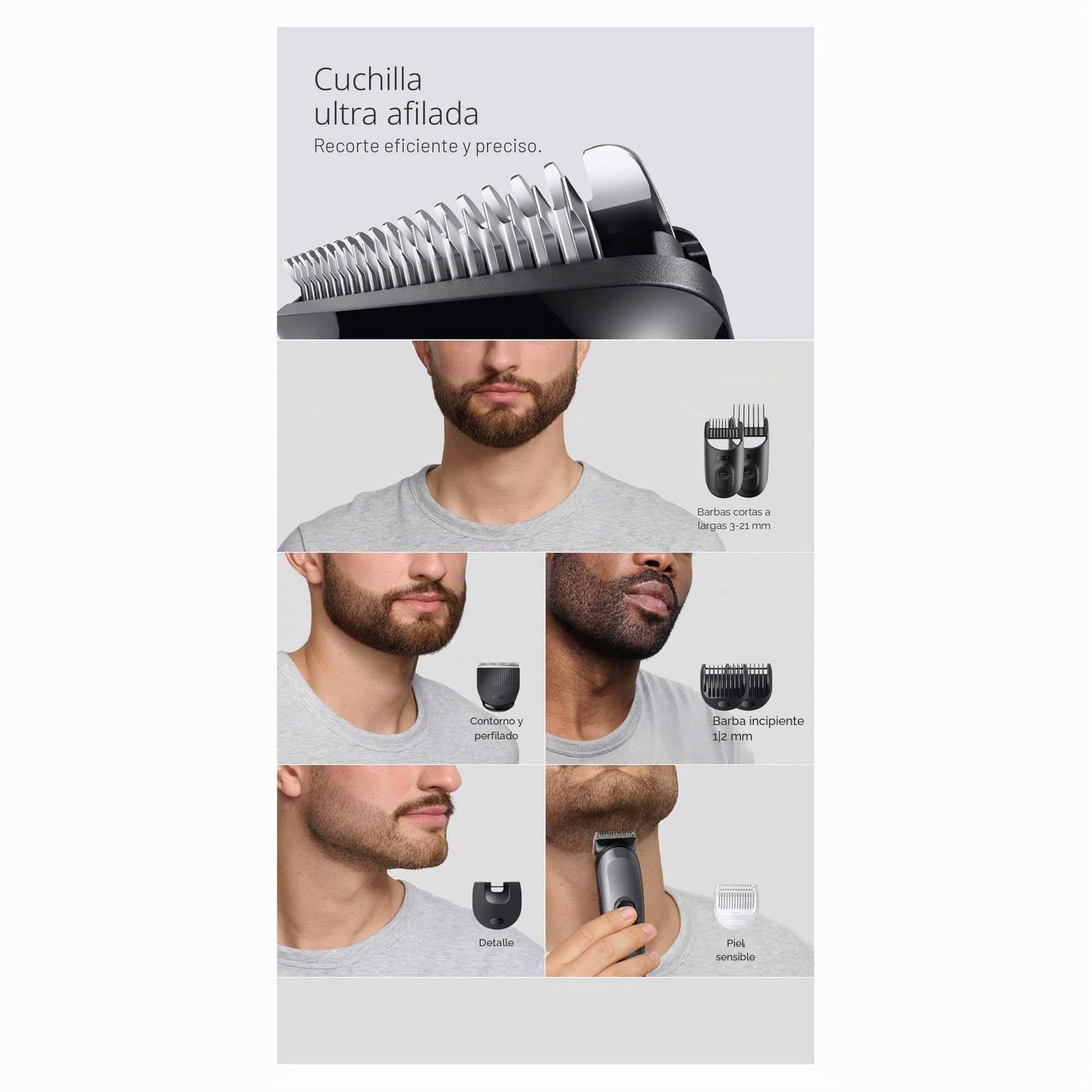 Braun AIO3540 - Kit de afeitado todo en uno serie 3, 8 en 1, hoja ultrafina, 14 longitudes, corte preciso para cara y cabello, duración de 50 minutos, estilo fácil y rápido, color gris