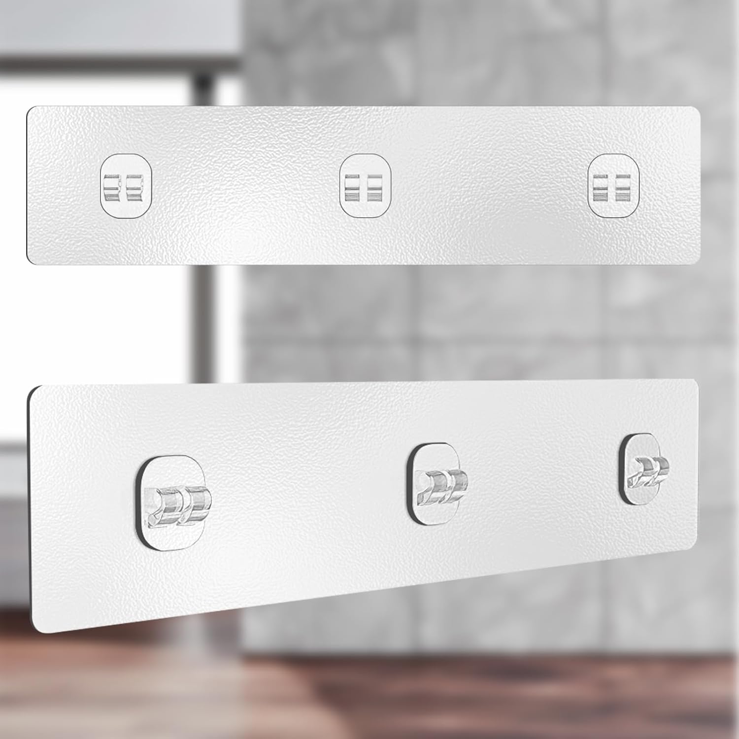 Adhesive Shelf Support Clips 2 Pack – No-Drill Wall Mount Brackets with Thickened Plastic Hooks & Transparent Letter Buckles, Heavy Duty Sticky Pads for Storage Rack Fixing