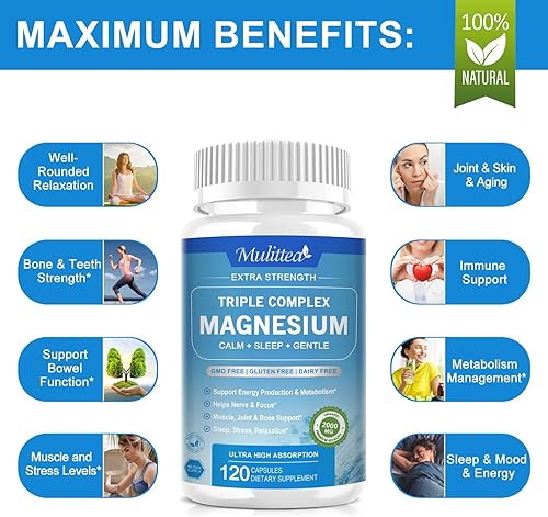 Miniatura 4 de Complejo triple de magnesio, formas de alta absorción de glicinato de magnesio, taurato y más además de extracto de hierbas de L-teanina y apigenina