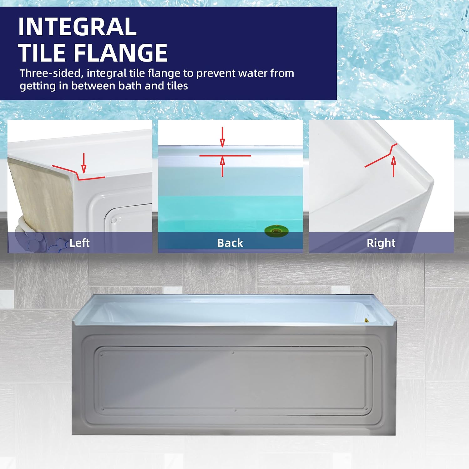 WOODBRIDGE jetted tub with internal chromotherapy LED lights illuminating the water in blue