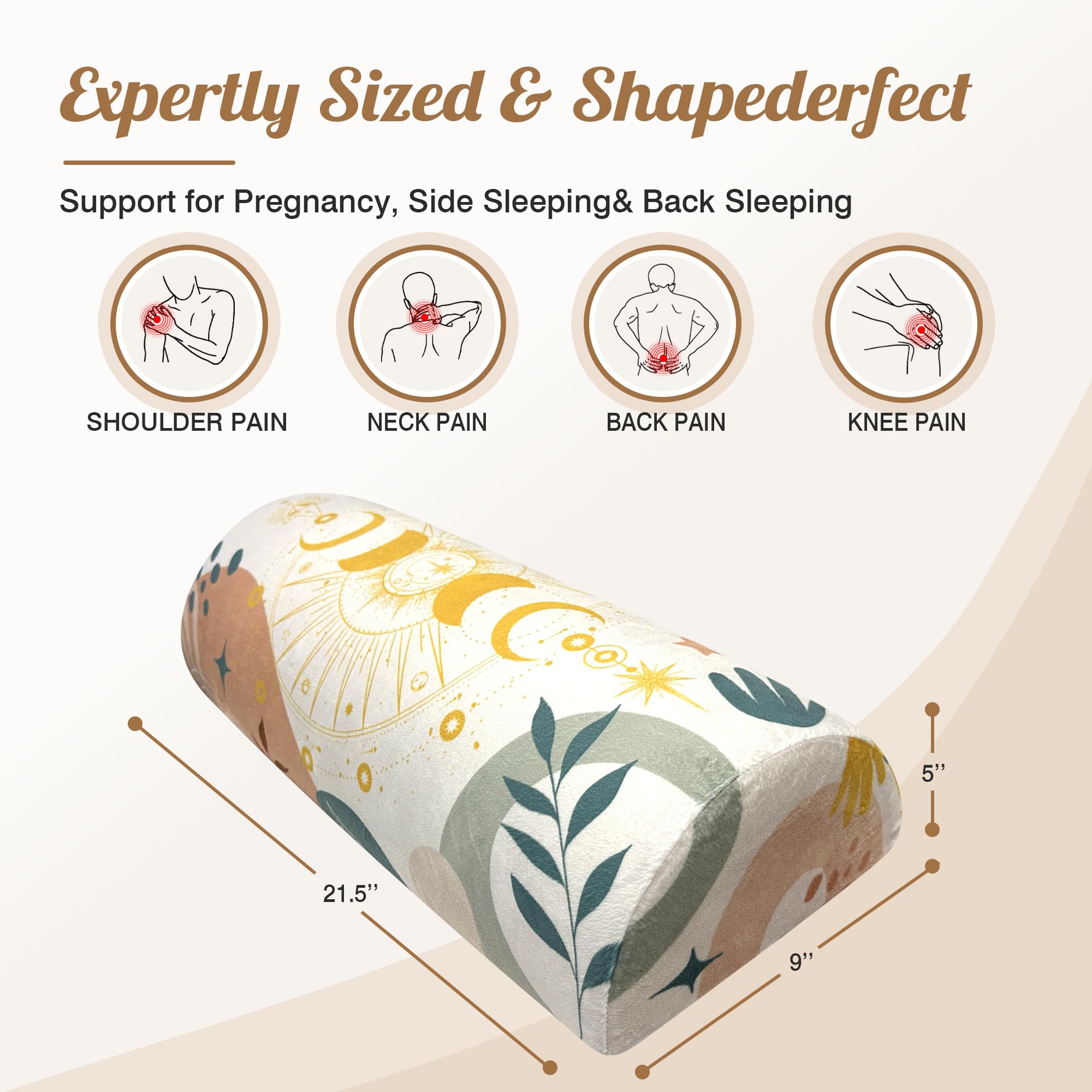 wxmbdzq Knee Pillow for Back Sleeping – Half Moon Bolster Pillow for Under Knee While Sleeping Support, Leg & Back Pain Relief (21.5x9x5 Inches)