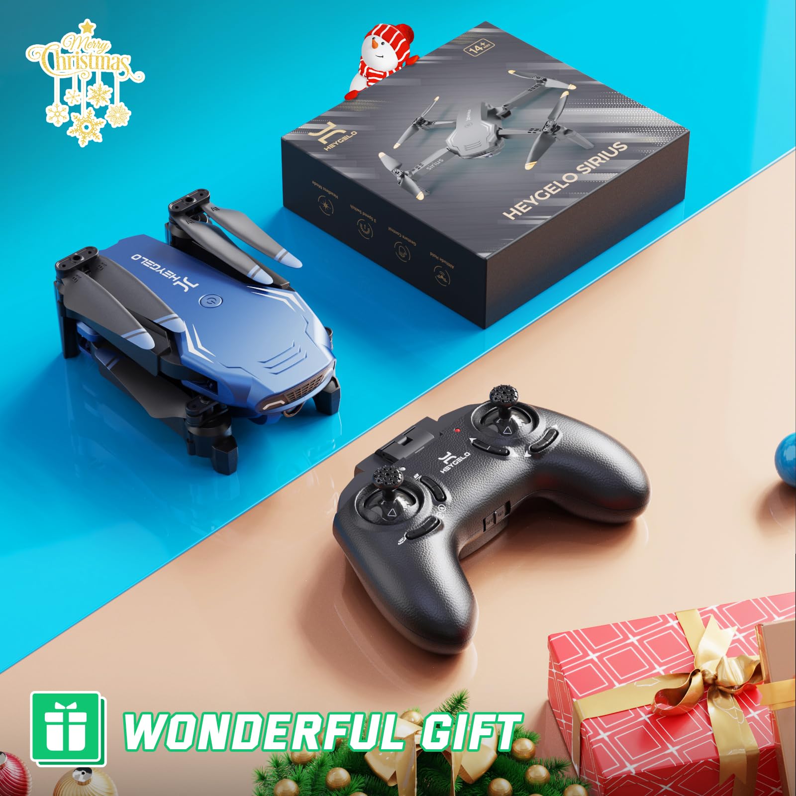 Heygelo S90 Drone with Camera for Kids, 1080P HD Mini FPV Drones for Adults Beginners, Foldable RC Quadcopter Toys Christmas Gifts for Boys Girls with Altitude Hold, Headless Mode, 3 Speeds, 2 Batteries, Blue