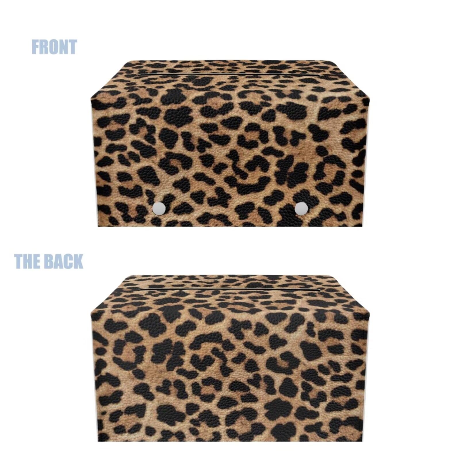Tutolipy Leopard Print Rectangular Tissue Box Cover for Home, Leather PU Tissue Dust Cover, Cubiod Tissue Box Holder with Buttom Belt Large Capacity