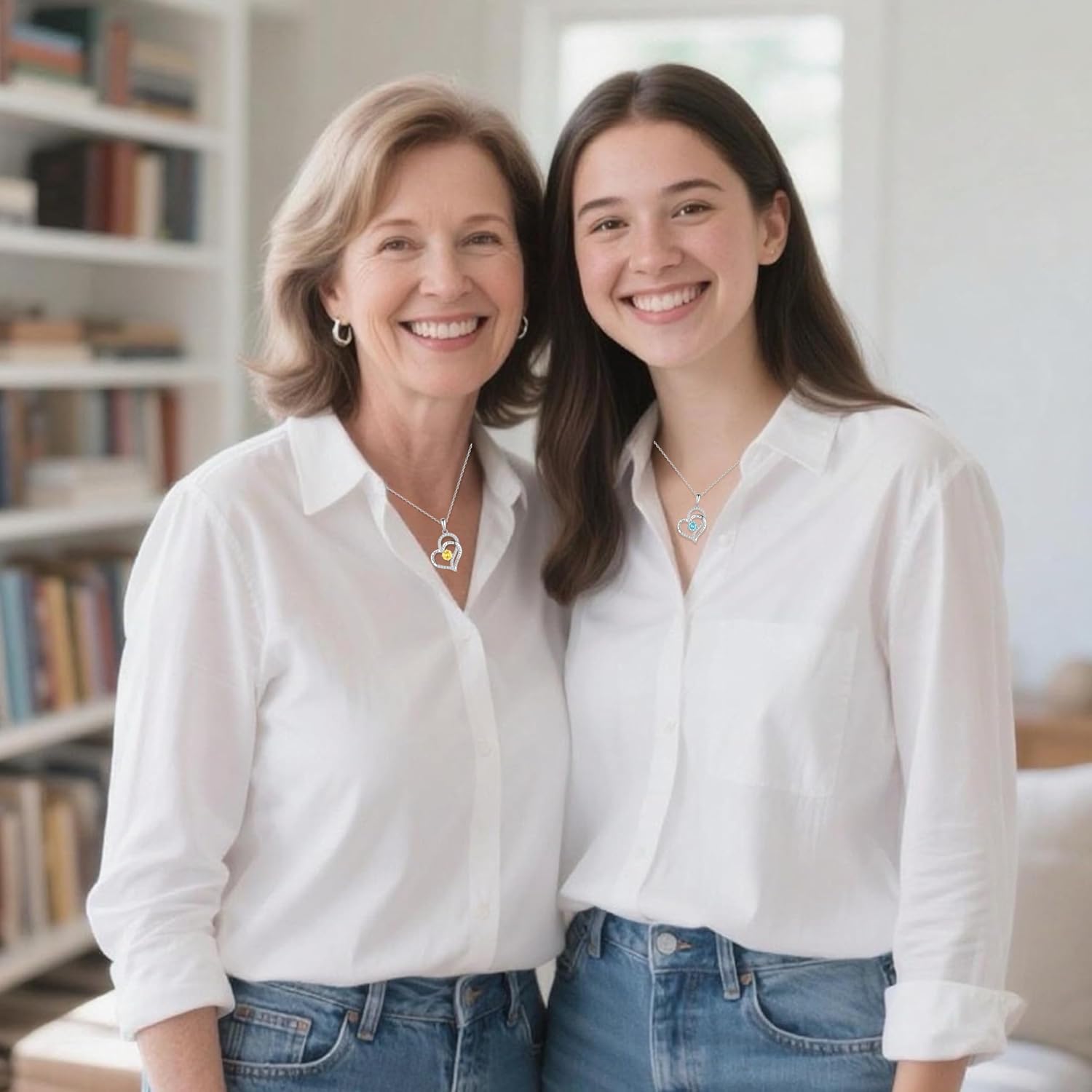 Birthday Gifts Double Heart Birthstone Necklace for Women, S925 Sterling Silver Pendant Necklace Jewelry for Her Mother Mom Wife Girlfriend - Image 5