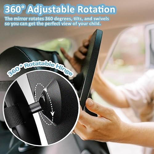 Miniatura 6 de HOME FOR EACH Espejo de coche para bebé, espejo de asiento de coche de 360 para bebés y recién nacidos, espejo retrovisor seguro inastillable para