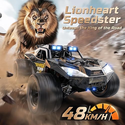 Miniatura 6 de DEERC 114 Crawler RC Car, 48 Kph de alta velocidad RC camión con faros LED para niños Aldult, Offroad 4x4 2.4Ghz coche de control remoto, juguete