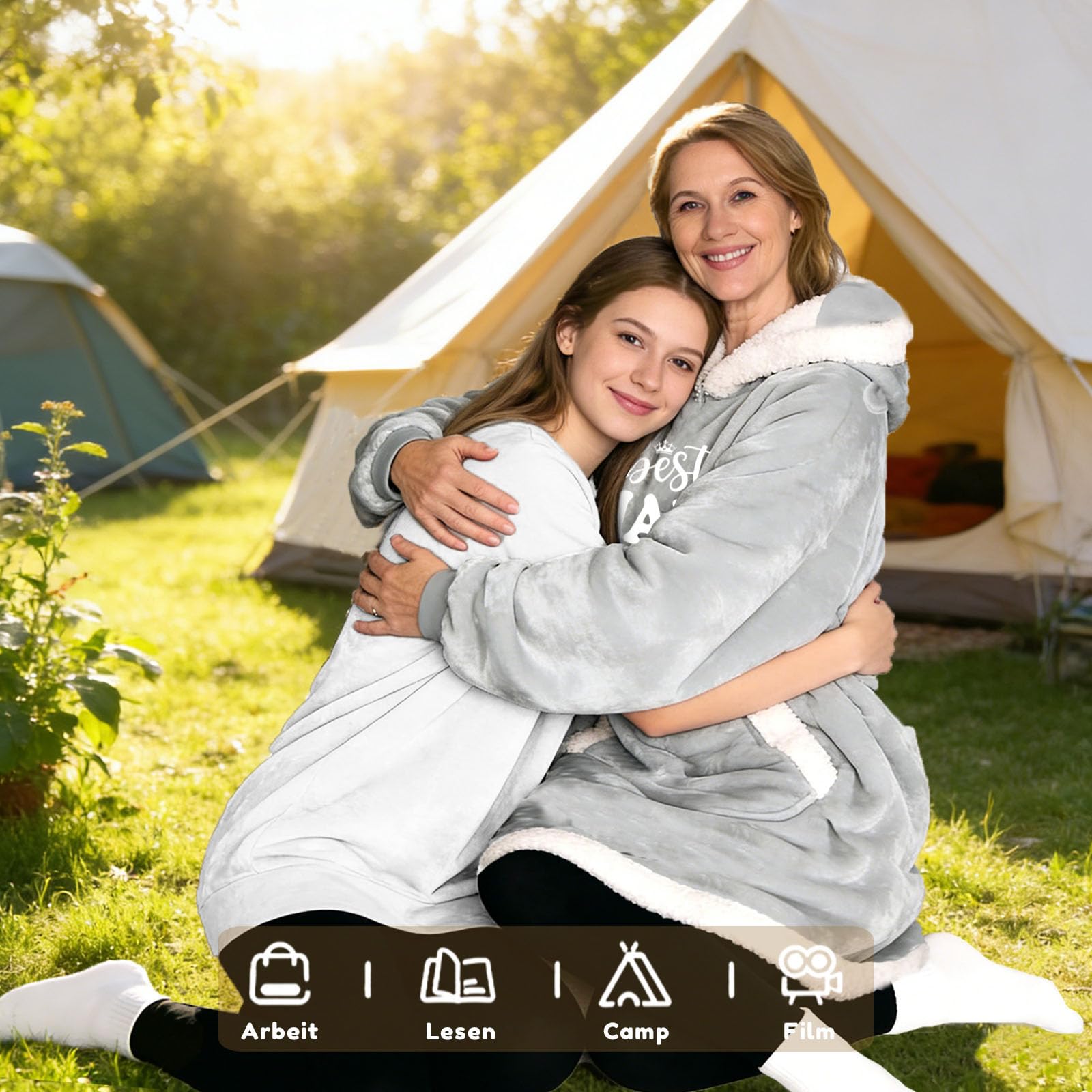 Regalo para el Día de la Madre para Mamá, gran tamaño, con capucha, manta con bolsillo, suave manta de Sherpa, ideal como regalo de cumpleaños para el Día de la Madre, color gris