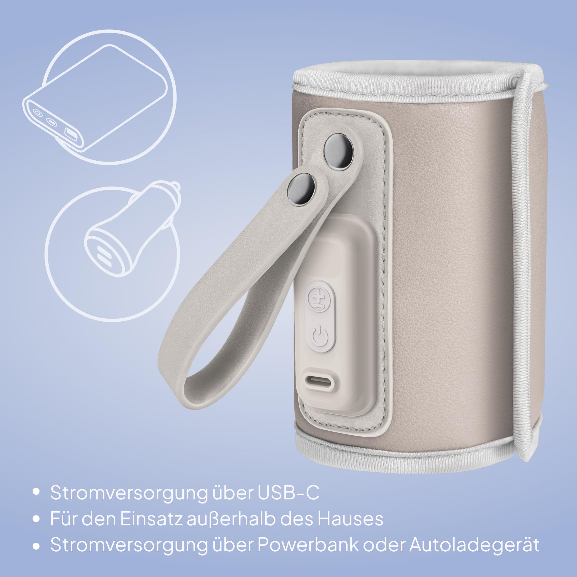 LIONELO Thermup Go Tragbarer Babyflaschenwärmer USB-C, Flaschenwärmer Unterwegs & Auto, 24h Warmhaltefunktion, 5 Temperaturstufen 38–50°C, LCD Display, Thermostat, Universal, BPA-frei, Leise