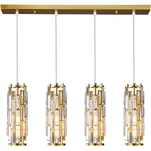 LMQNINE 4 Light Gold Pendant Lighting Modern Pendant Light, Mini Crystal Chandeliers,Adjustable Pendant Light Fixture for Kitchen Island Dinning Room BedroomGold 4-Light