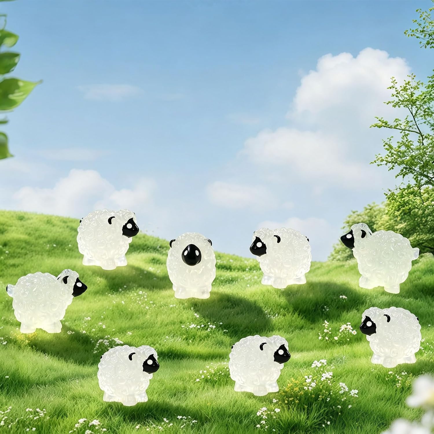 60 Pcs Glow in The Dark Mini Sheep Figurines for Fairy Garden Decor