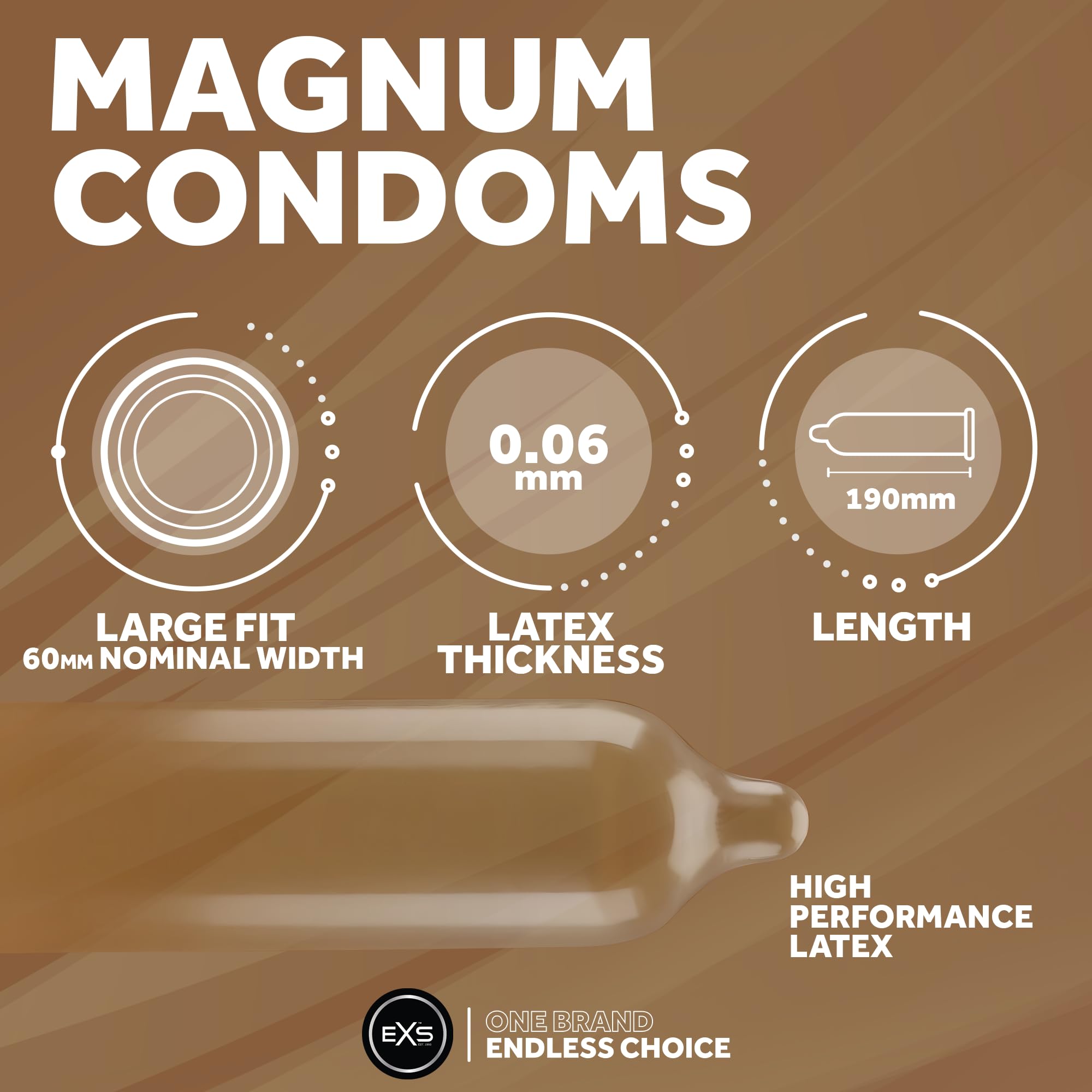 Préservatifs EXS Magnum Large (paquet de 144) - latex premium grande taille, lubrifiés sans spermicide, paroi droite avec réservoir, vegan PETA, 3 ans, marquage CE, développés en Allemagne