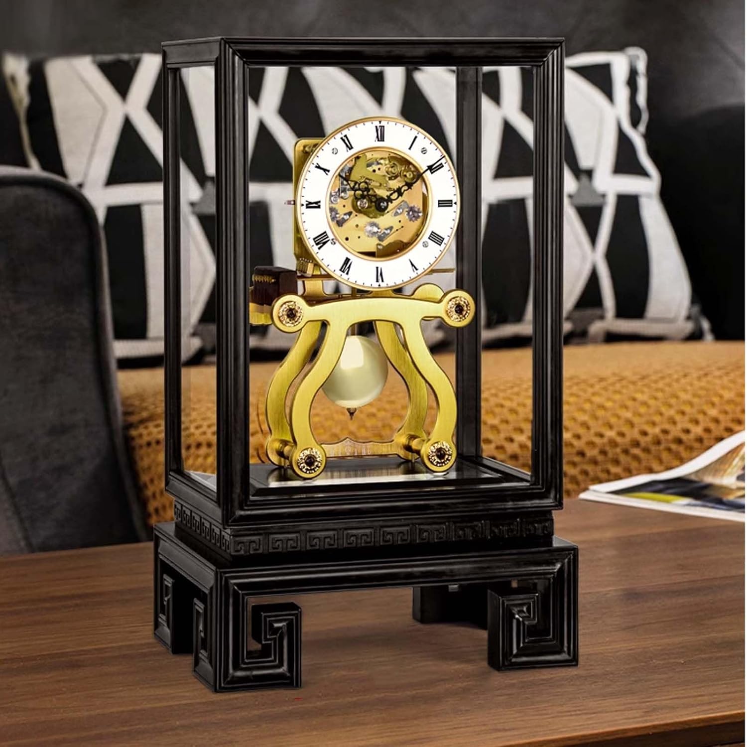 Mantel Clocks Music Hourly Chime Desk Clock Solid Wooden Shelf Decorative Mechanical Chiming Table Clock for Living Room Office Home Decor Gift (Silver)
