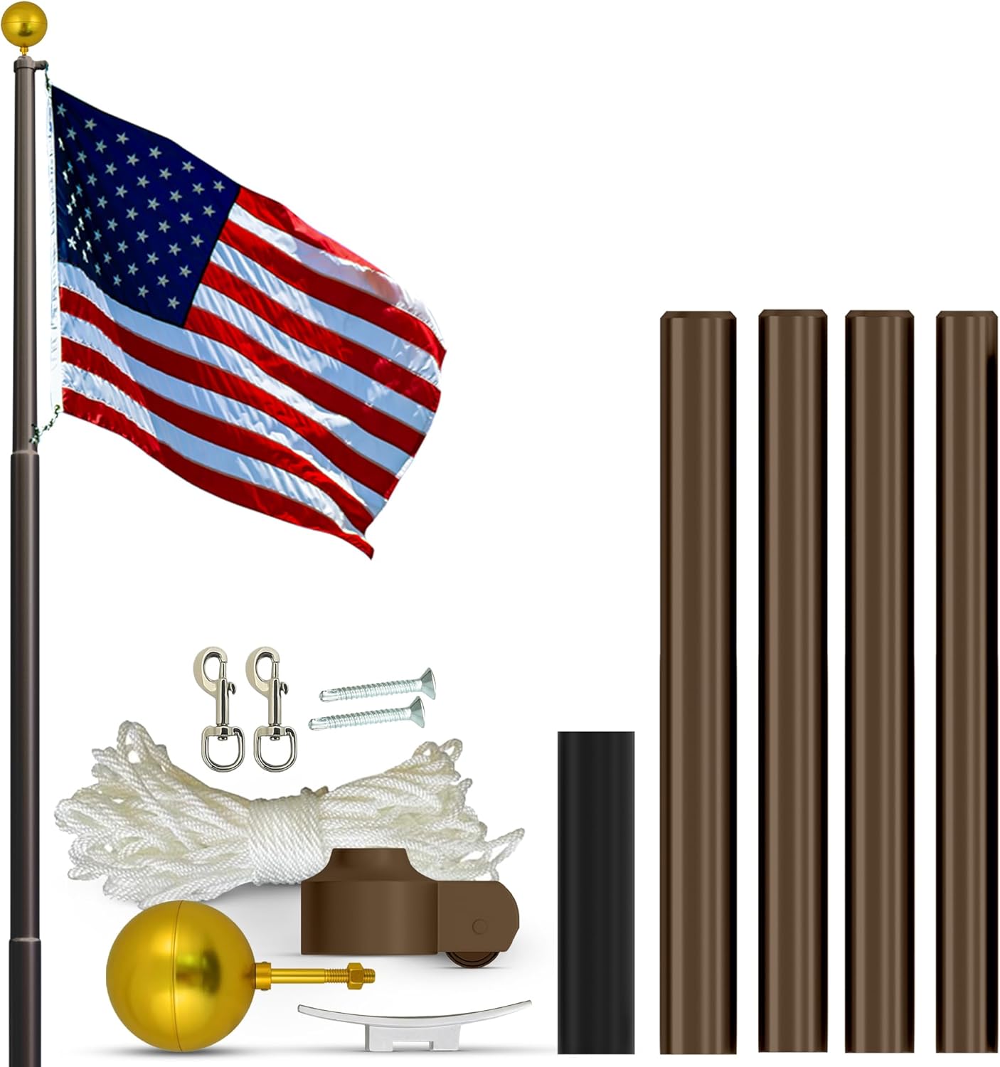 Super Tough USA-Made 25ft Heavy Duty Flag Pole for Outside House - Bronze Anodized - Residential In-Ground Flagpole - 4-Section High-Grade Aluminum - Includes All Accessories