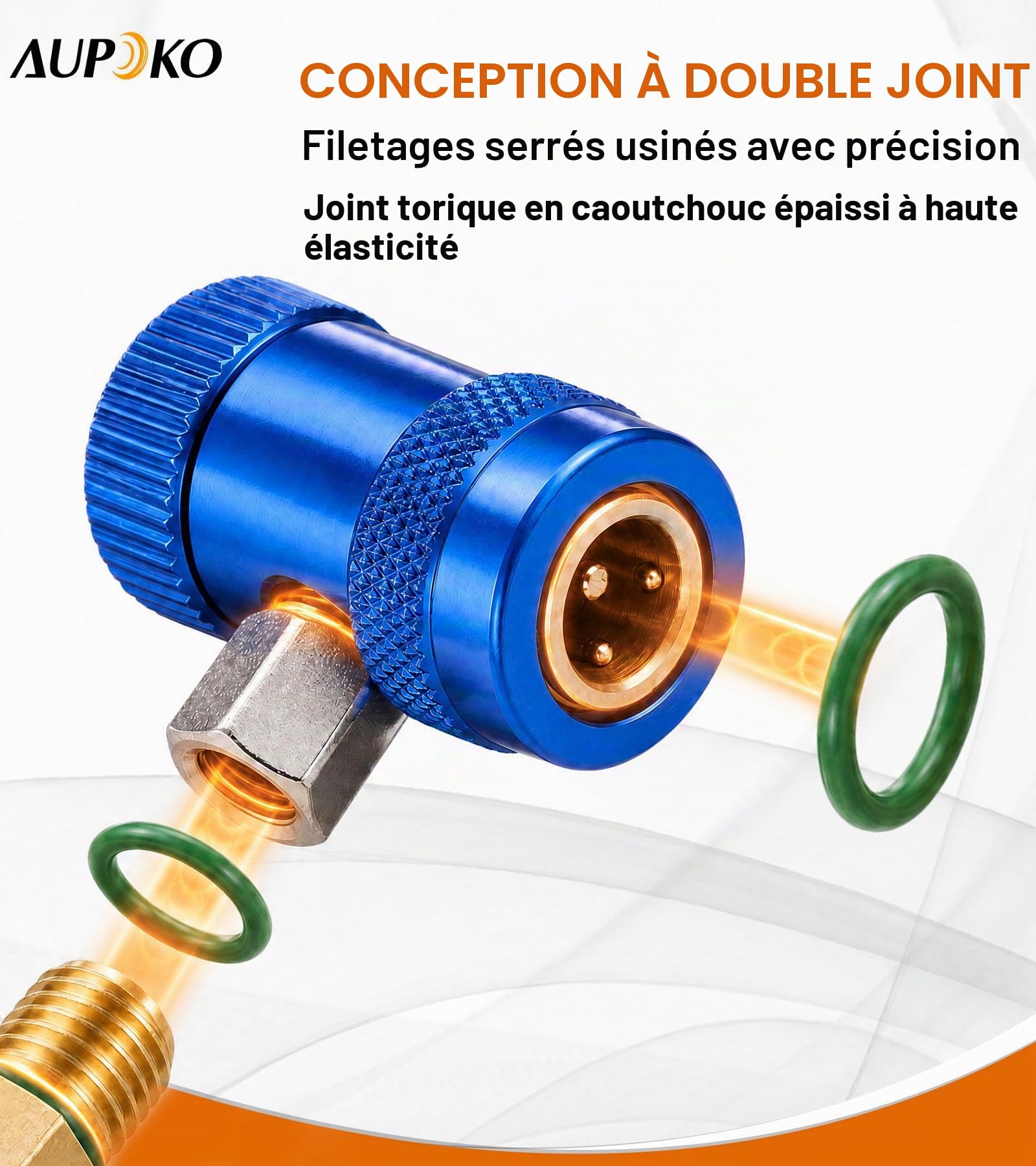 Aupoko R1234yf Coupleurs rapides, côté haut/bas R1234yf Adaptateurs de connecteur manuels avec port mâle de 6,35 mm, remplacement pour manomètre de collecteur de réfrigérants A/C
