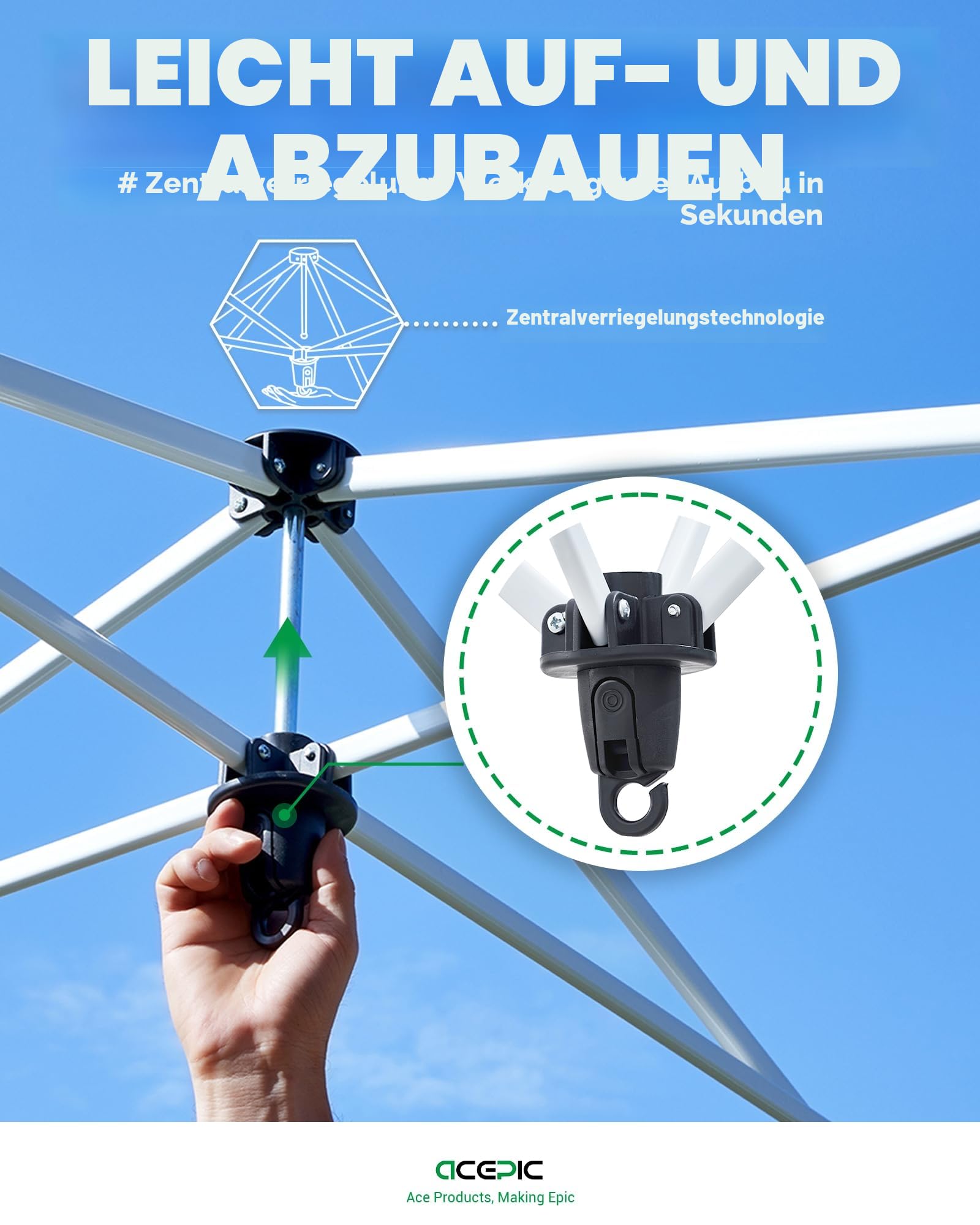 Acepic One-Touch Pop Up Pavillon 3x3 Wasserdicht Stabil Winterfest mit Seitenteile, Faltpavillon mit Verdickten Röhren,fur Garten,Party,Camping,Outdoor,Stahlrahmen(Grau)