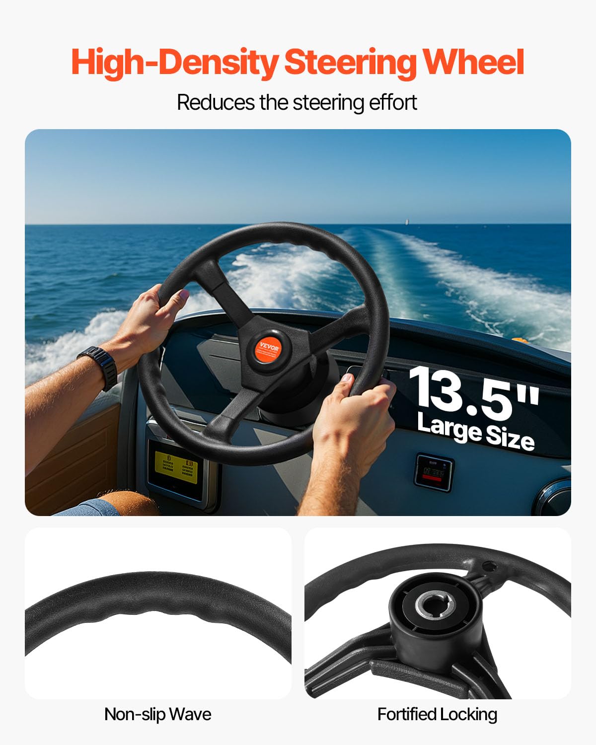 VEVOR Kit timoneria idraulica fuoribordo con cavo SS13712 da 3,36 m e volante da 13,5", sistema di timoneria idraulica marina, connessione rapida, accessori per imbarcazioni da viaggio