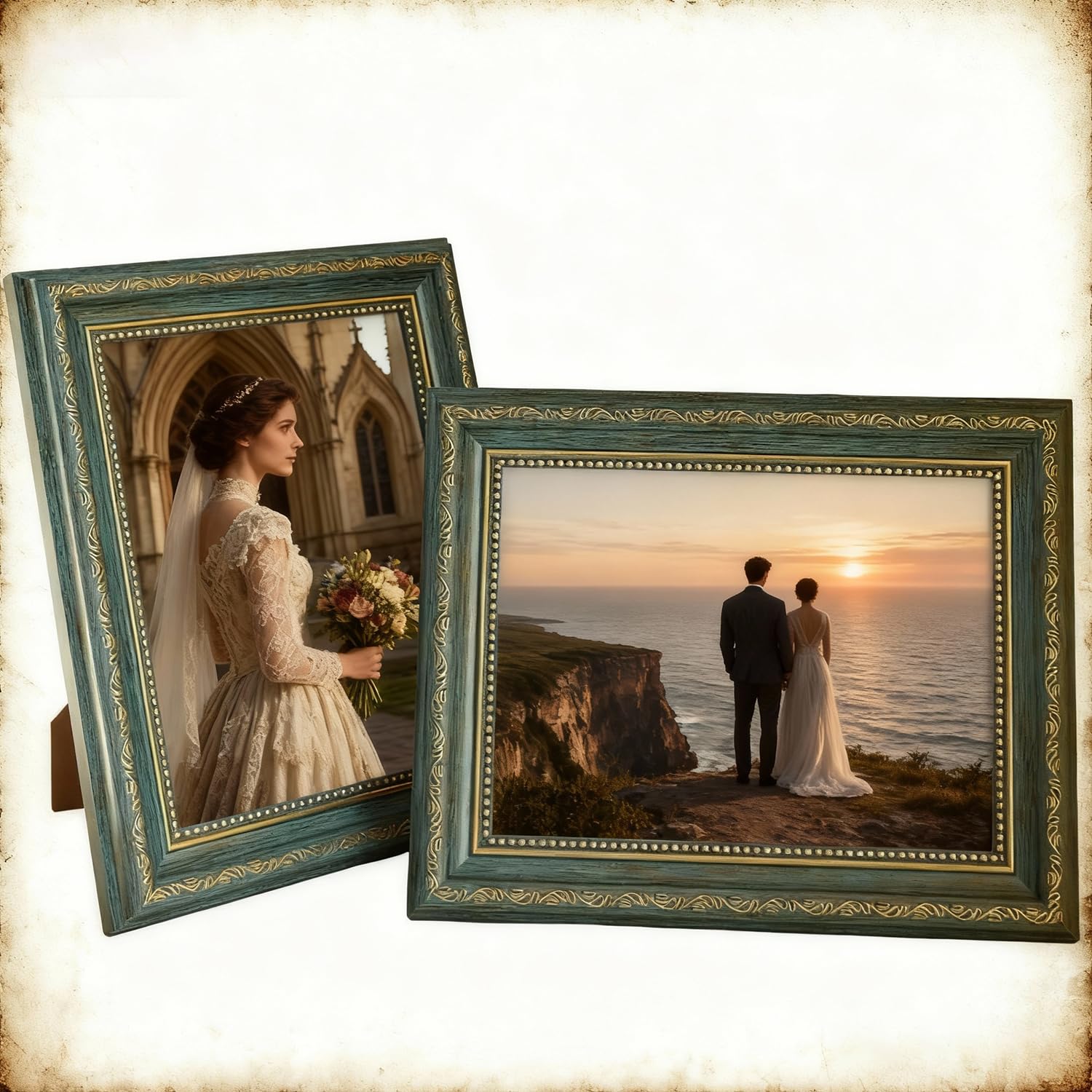 2 Pack Vintage Photo Frame, Antique Style 7x5 Inch Picture Frames Set for Tabletop & Wall Mount, Distressed Resin Photo Frames, Rustic Home Decor Gift for Family, Loved Ones