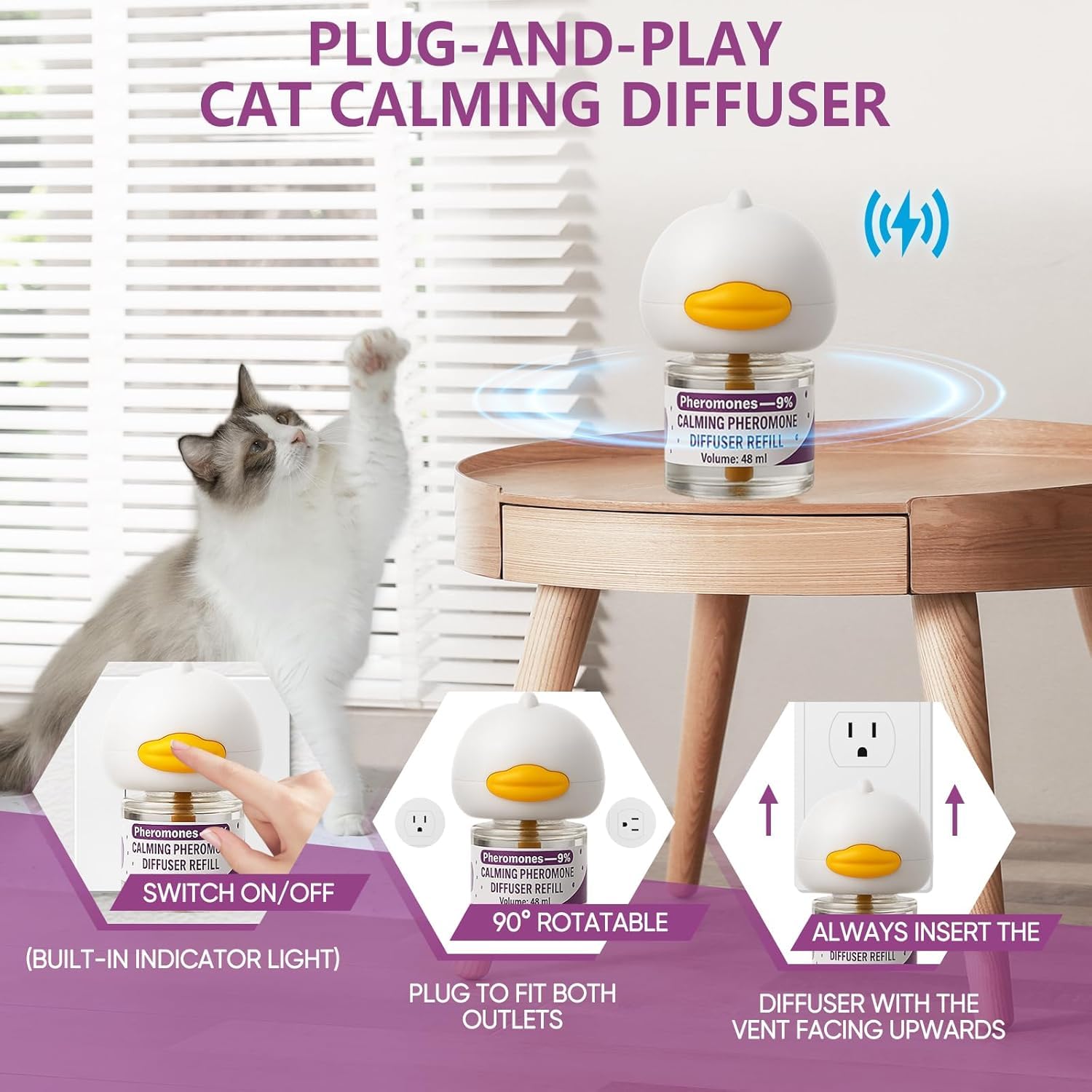 Cat Pheromones Calming Diffuser, Cat Calming Diffuser with 2 Diffusers + 4 Refills, Cat Calming Diffuser Plug in - Relieve Anxiety, 120 Days Starter Kit Long-Lasting Stress Relief for Cats (Purple) - image 7