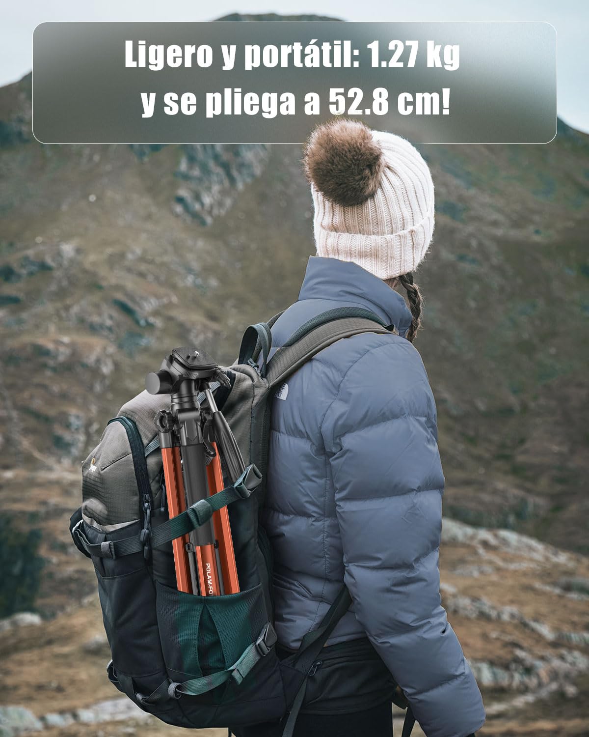 POLAM-FOTO Trípode para cámara de 188 cm, Soporte de trípode Resistente de Aluminio Porfessional, trípode Compacto con Bolsa de Transporte, con Soporte para teléfono （Naranja）