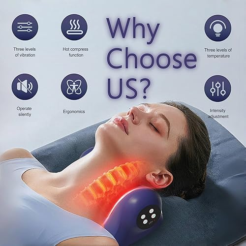 Miniatura 2 de Stellamist - Almohada masajeadora de cuello, dispositivo de tracción de cuello, estirador de cuello portátil con calor, 3 modos ajustables,