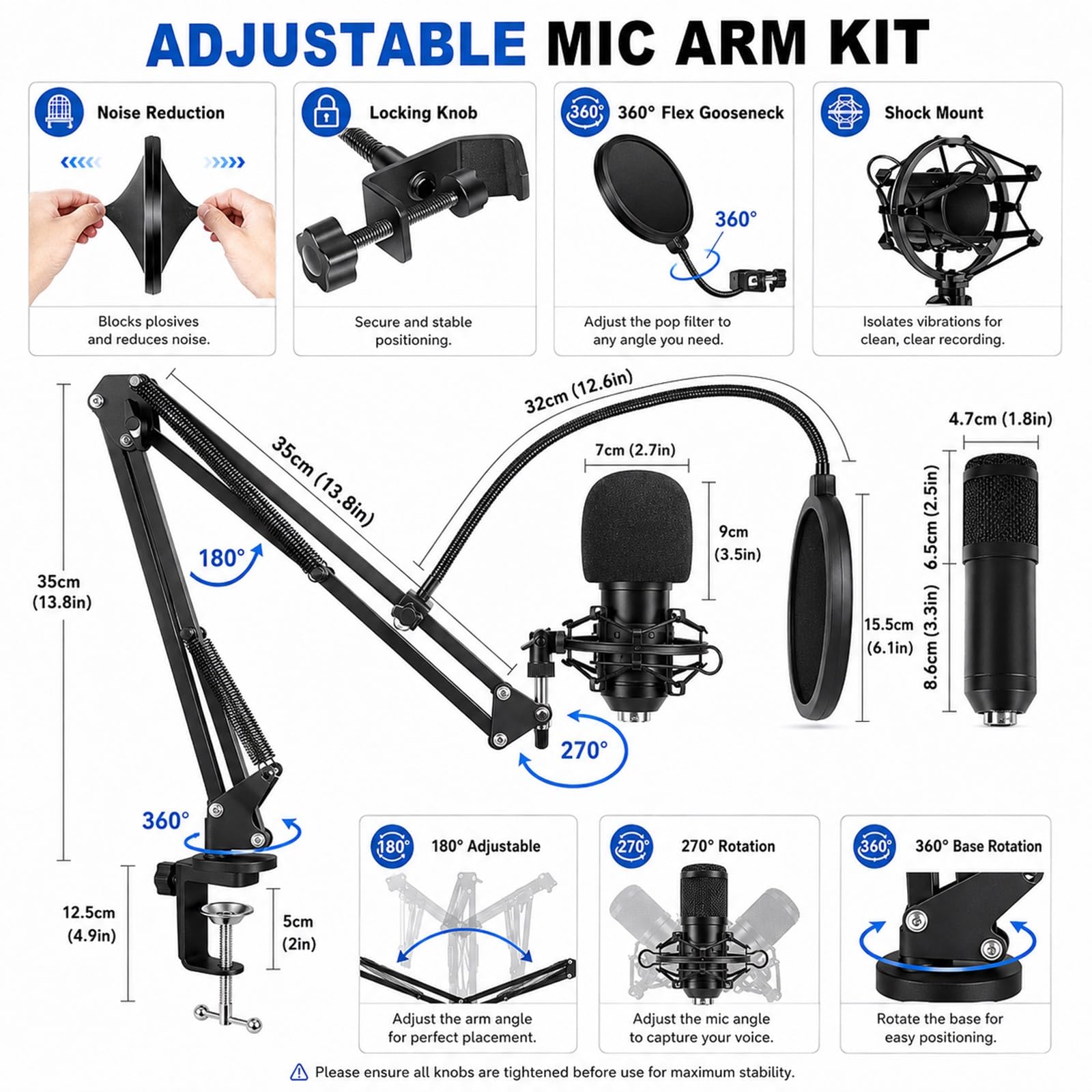 Interfaz De Audio Profesional Con 2 Micrófonos Condensador Y Tarjeta De Sonido Para DJ, Paquete De Equipo Para Podcast Para 2 Personas, Kit Podcast Para Principiantes Para Juegos De PC(Negro)