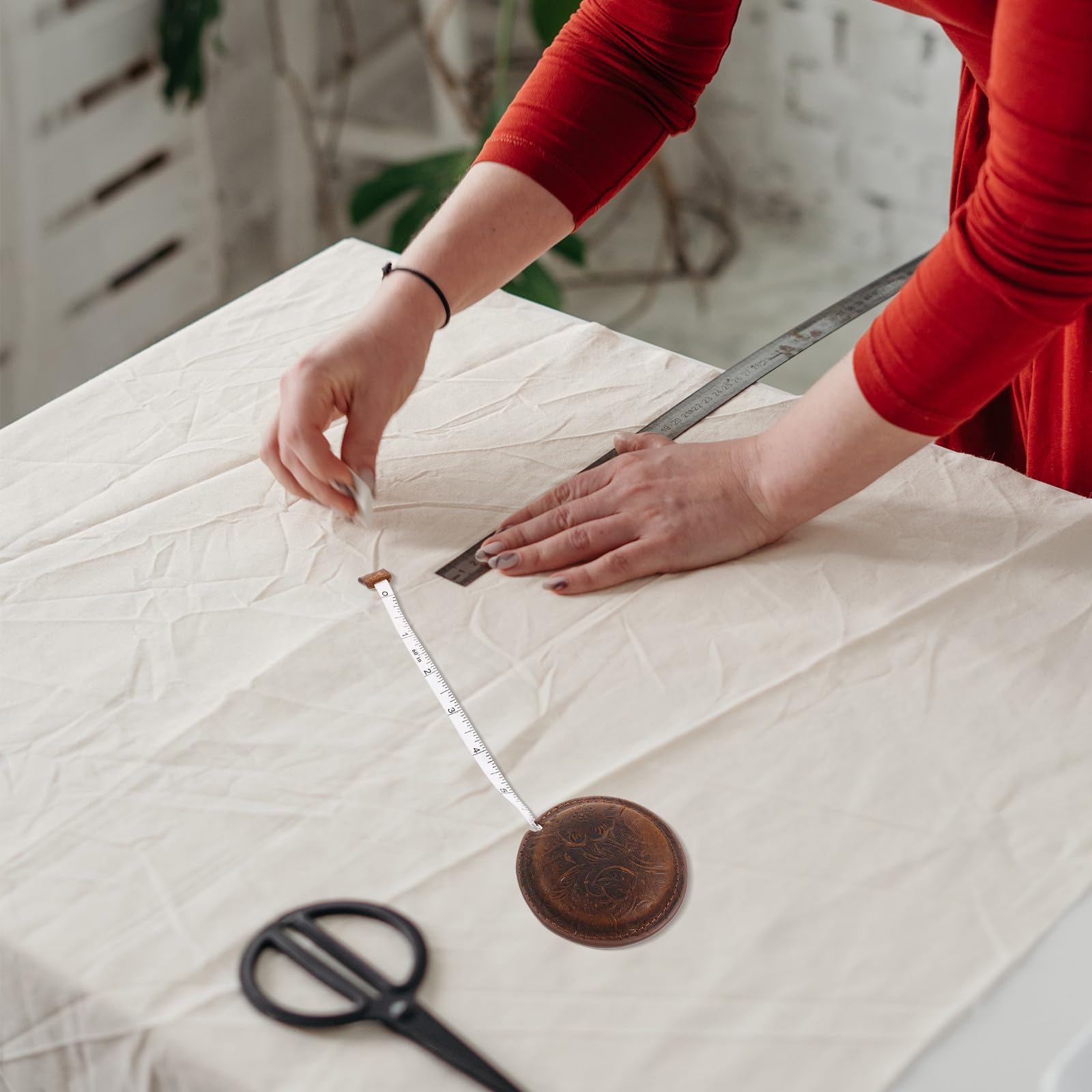 Cinta Métrica Práctica para Coser Retracción Automática Vintage para y Material Sintético Ligero Uso en Casa y Manualidades