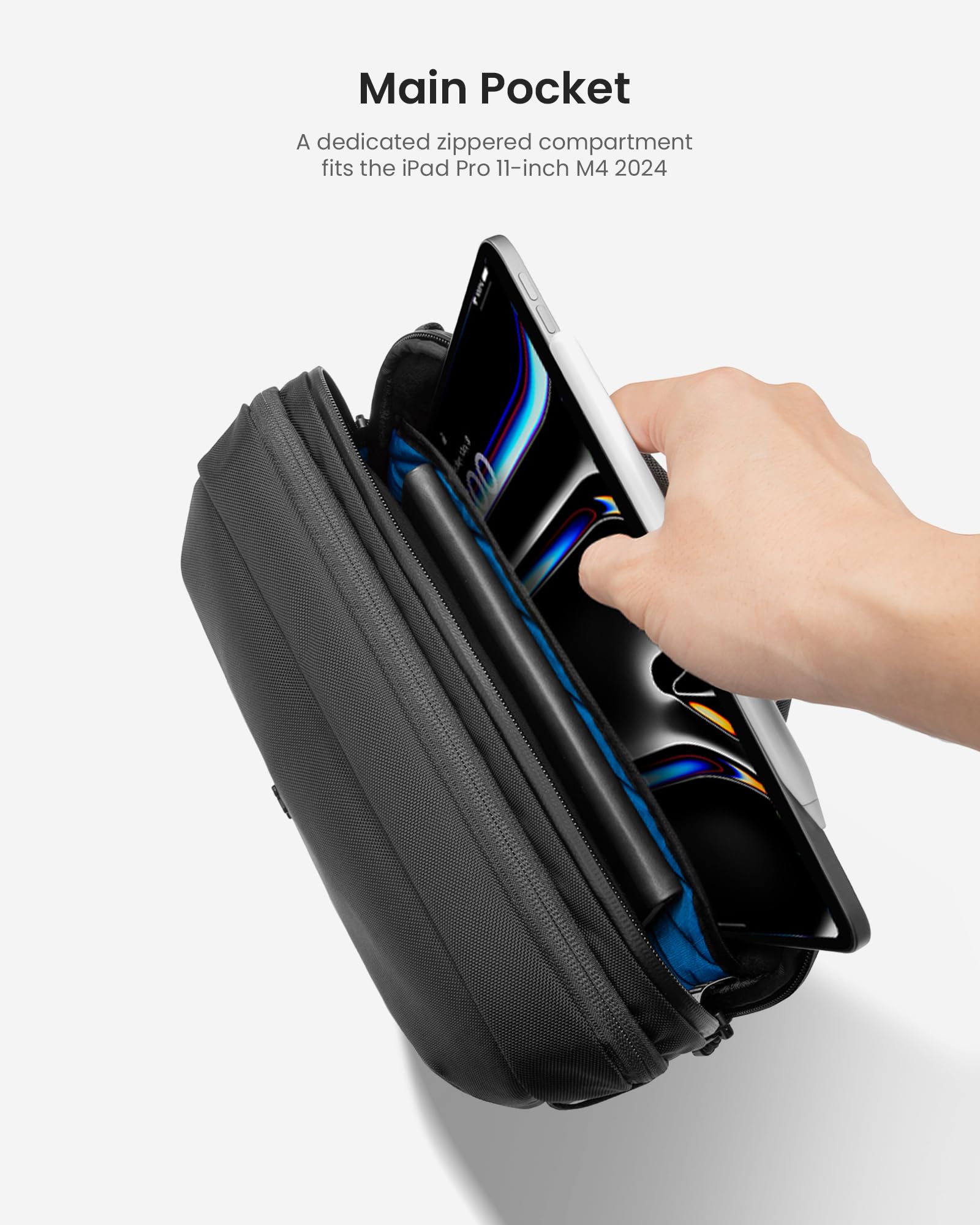 tomtoc Urban Sling Bag Umhängetasche für 11 Zoll iPad Pro M4 & iPad Air M3/M2 & iPad A16 2025 mit Zubehör, reichlich Stauraum, Rumdschutz wasserdichte aus Cordura Ballistic Gewebe für Freizeit, Reisen