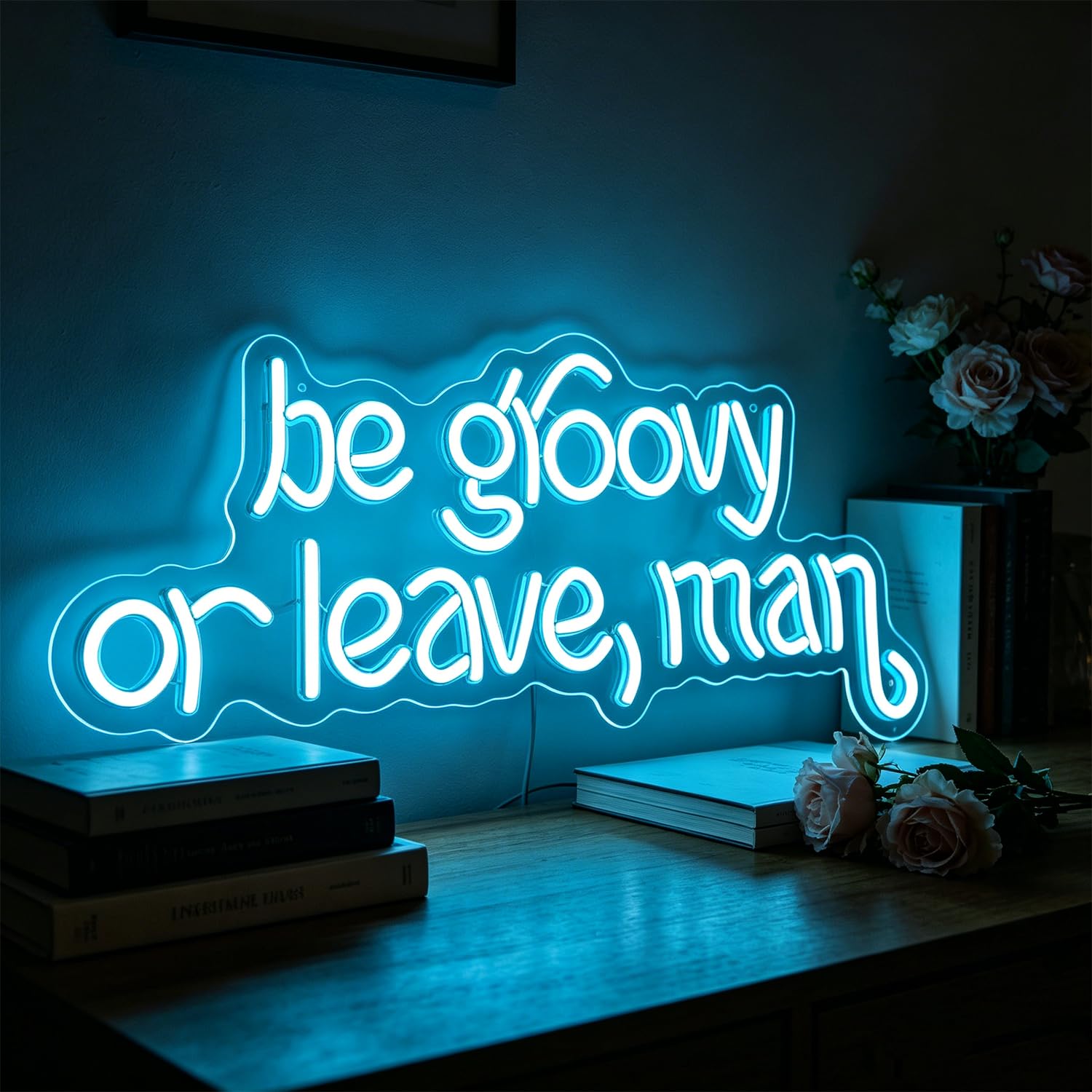 Be Groovy or Leave Man Neon Sign LED Neon Letter Sign Light Up for Wall Decor, Dimmable USB Powered Neon Light for Party Wall Bar Internet Cafe Dance Studio Game Room Housewarming Gifts 17”x6”
