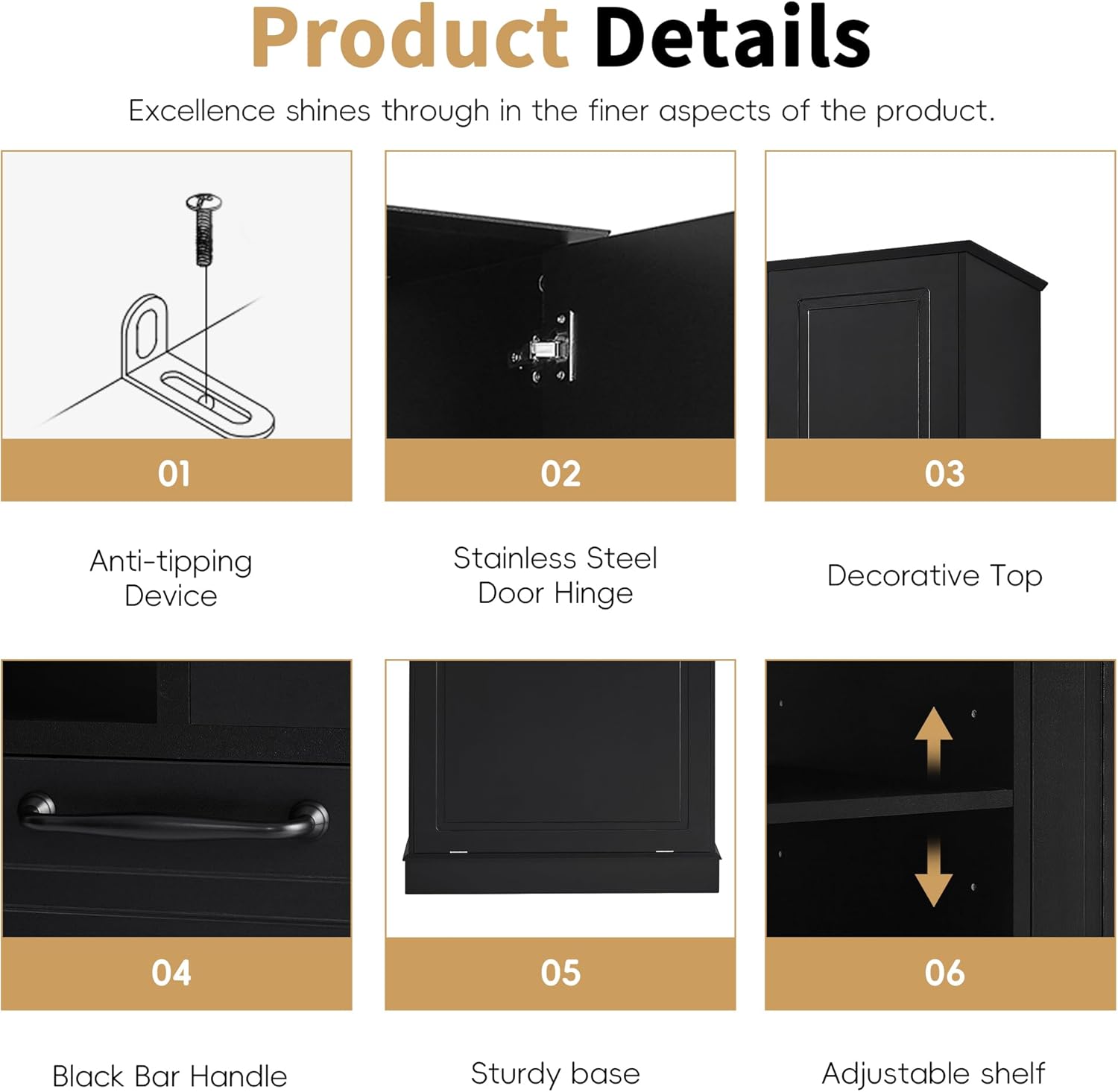 Tall Storage Cabinet with Adjustable Shelves & Flip-Out Basket, MDF Material with Aluminum Alloy Handles, Large Capacity for Bathroom, Kitchen, Living Room, Office Organizer, Black