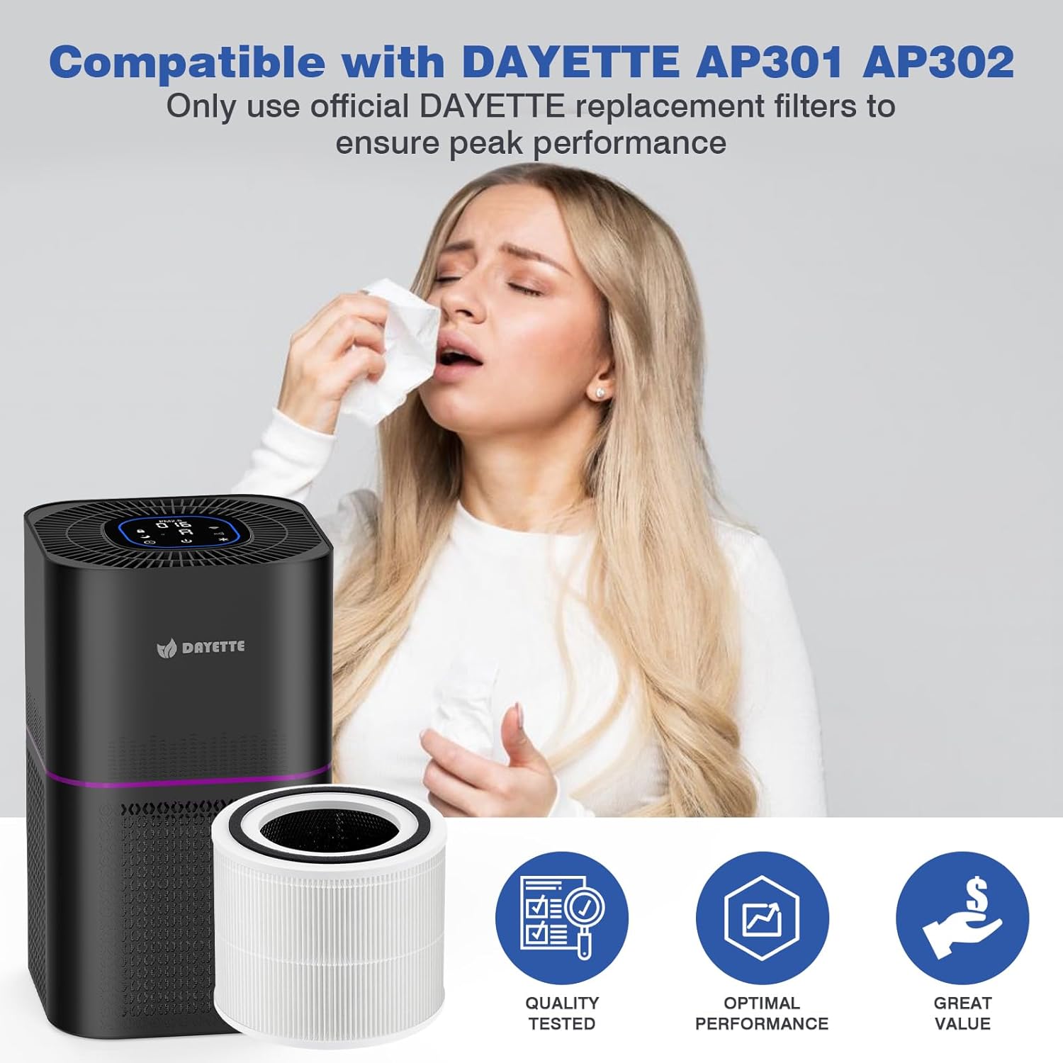 DAYETTE AP301 AP302 Replacement H14 HEPA Air Purifier Filter, Designed for Original Filter, Activated Carbon - Image 4