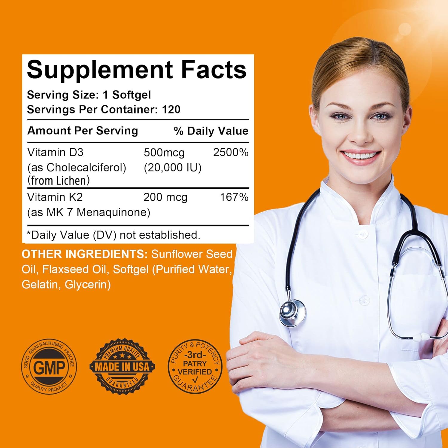 Buy Ultra High Vitamin D3 20,000 IU + K2( MK7 ) 200mcg Once Daily