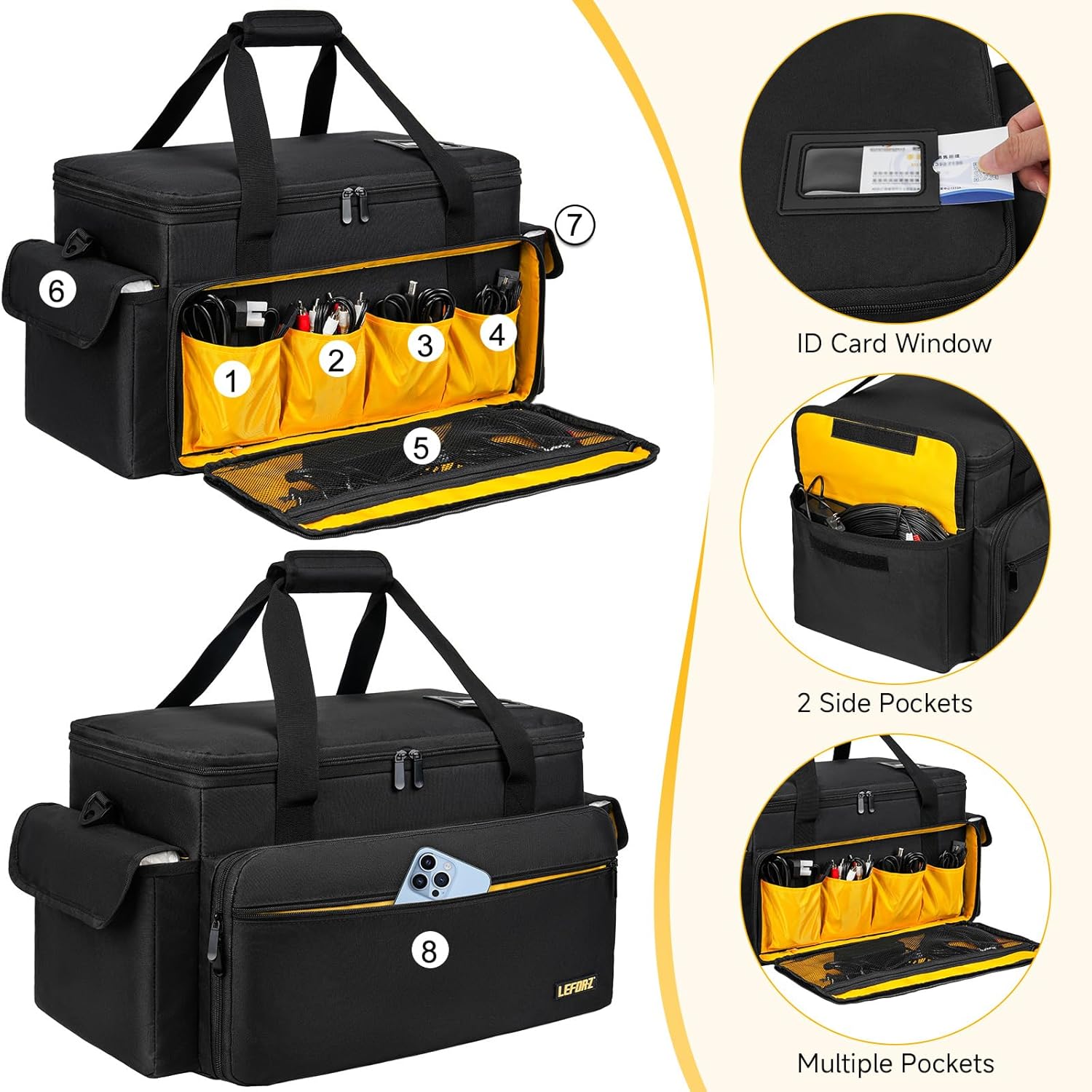 DJ Equipment Bag with 5 Detachable Dividers,DJ Cable File Bag with Laptop and Microphone Slots,Travel Dj Gig Organizer Bags for DJ Gear,Musicians, Professional and Dj Accessories( 18.5"×11.5"×11")