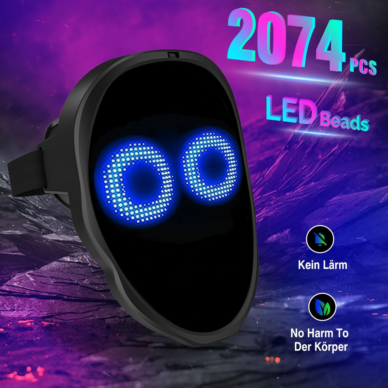 Die ultimative megoo LED Maske: Programmierbare Lichtshow für Karneval, Halloween & Cosplay!