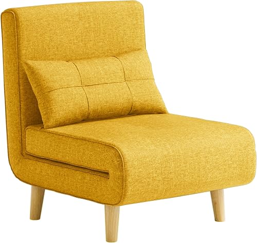 Bealife Sillón Convertible 1 Plaza, Sillón Cama 3 en 1, Sofá Cama Individual con Respaldo Ajustable en 5 Posiciones, para Salón, Dormitorio, Oficina, Amarillo