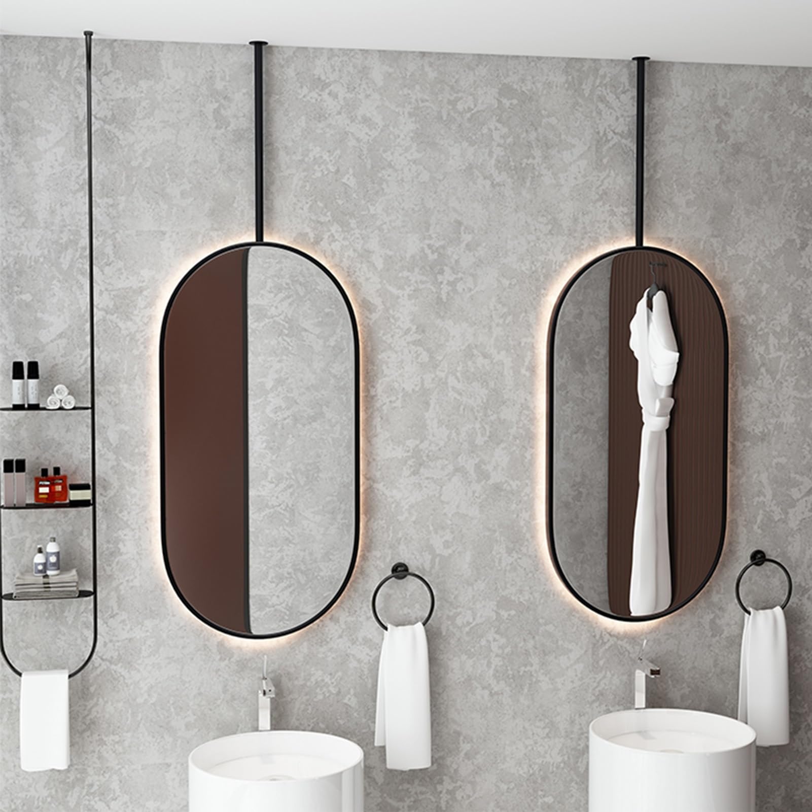 BKSXSOP Black Oval Mirror, Bathroom Vanity Vertical Modern Wall-Mounted Mirrors for Bedroom/over Sink/Hallway Decor HD Mirror - Customizable Ceiling Rod (Size : 40cmx60cm)