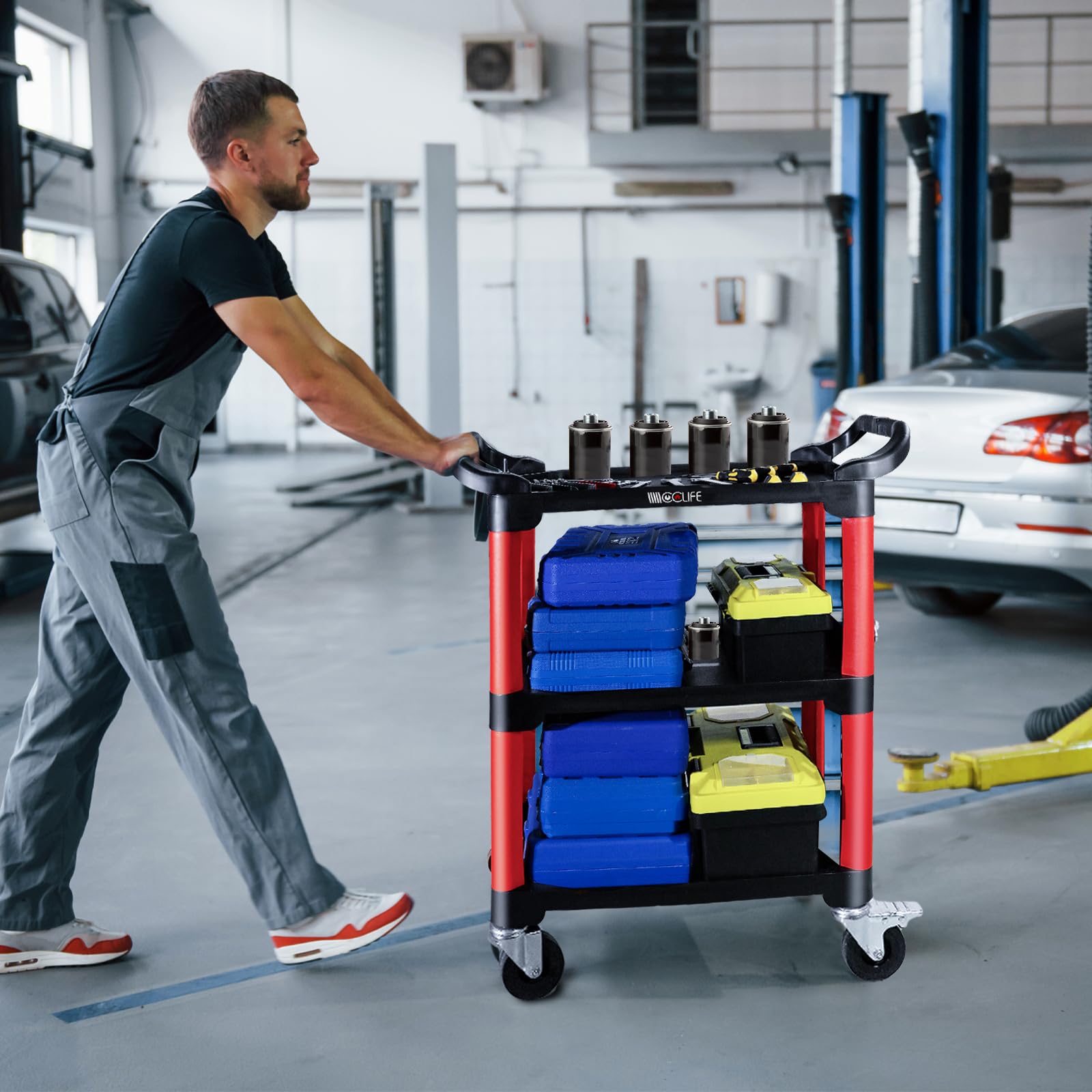 CCLIFE Carro de Taller con 3 Estantes Carro de Herramientas con Compartimentos MAX.150 kg