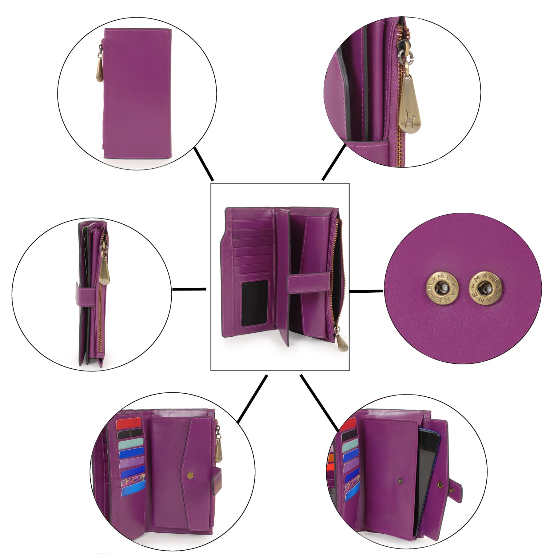 Catwalk Collection Handbags - Grande Portafoglio Donna in Pelle - Portamonete Per Smartphone e 20 Carte di Credito - RFID Protezione - Stella - Viola