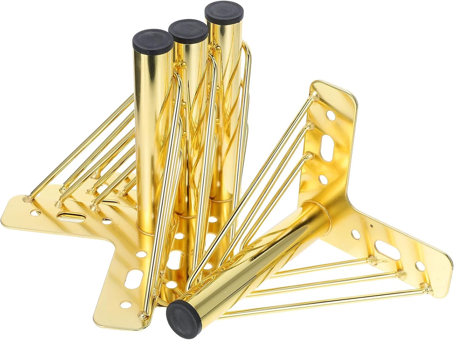 Mikikit 4pcs Metal Furniture Legs for Cabinet Sofa Coffee Table Support, 15cm Gold Straight Patterned Hardware Feet for Living Room and Bedroom