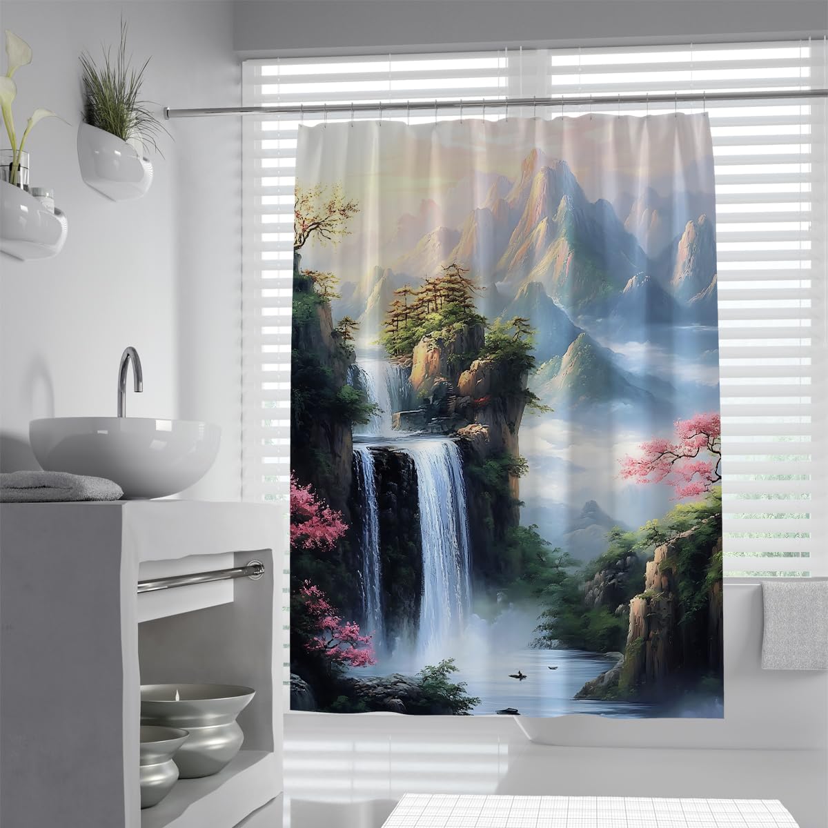 Cortina Ducha montaña Tinta Oriental baño W220xL180 cm