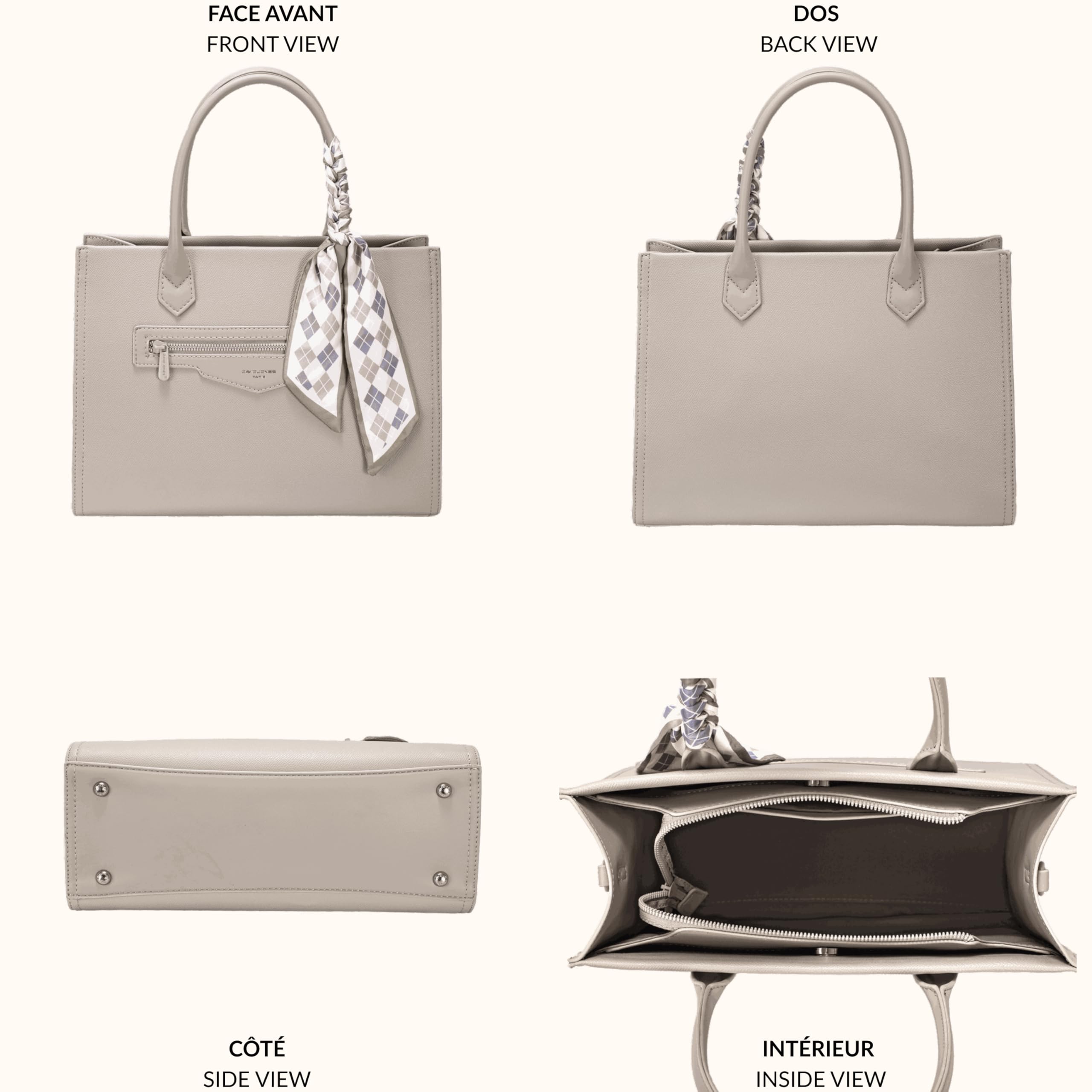 David Jones – Bolso de mano para mujer de piel sintética – Bolso de mano grande – Gran capacidad – Doble bolsillo lateral – Trabajo Oficina Ciudad Chic Clásico Elegante