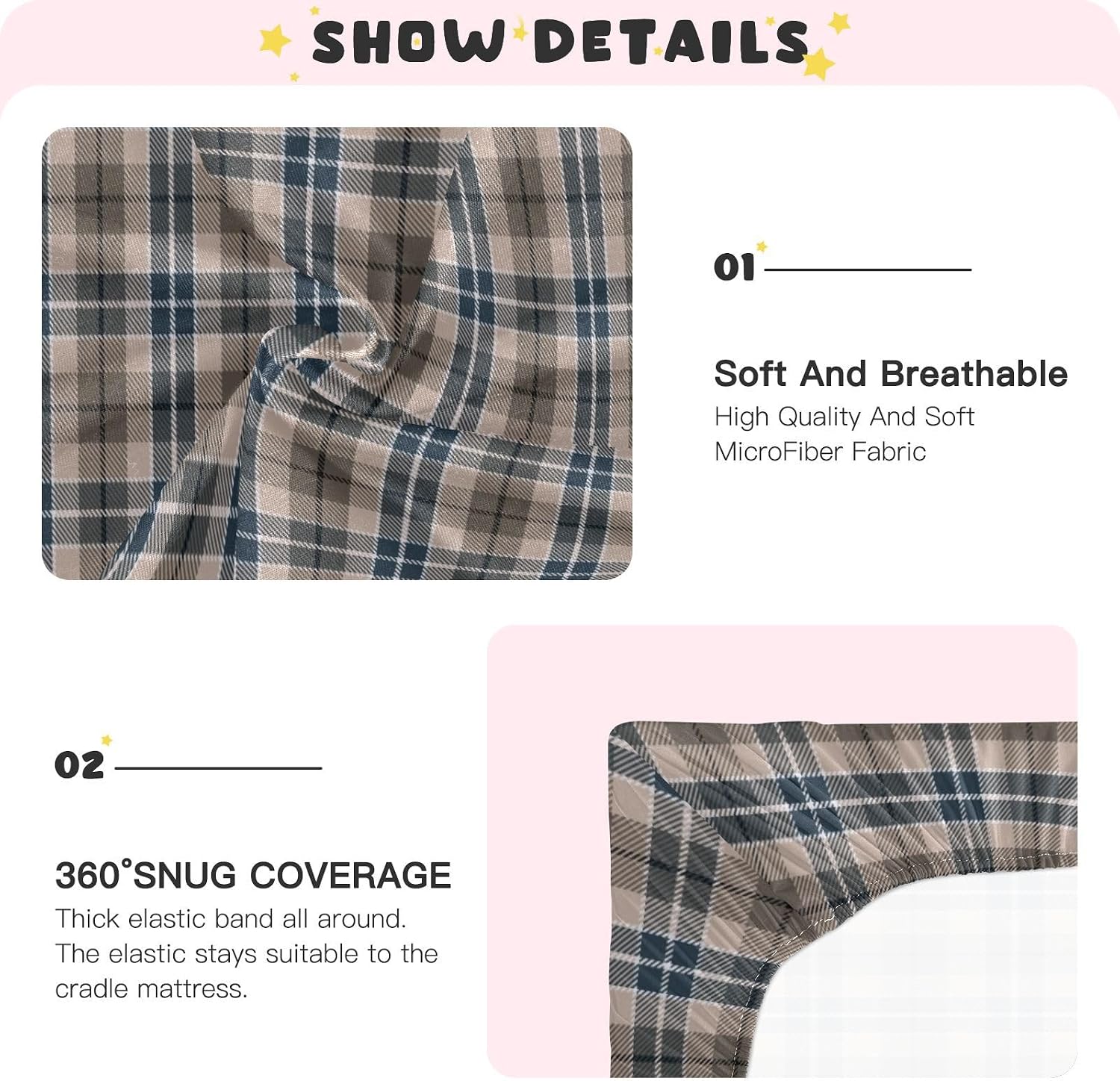 Brown Plaid Checkered Fitted Crib Sheets Geometric Gingham Soft and Breathable Standard Baby Sheet Rustic Patch Mattress Covers Nursery Toddler Sheets for Boys or Girls