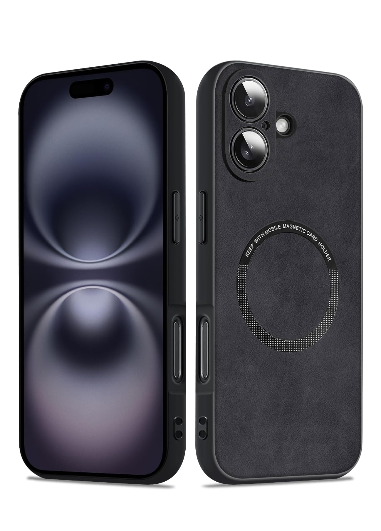 Coque iPhone 16 MagSafe luxe en daim noir ultra légère premium - 8
