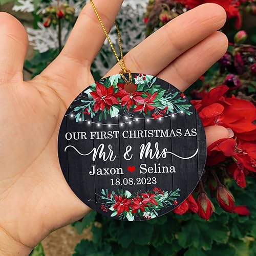 Vista 93 de Adornos de Navidad, adorno de árbol de Navidad de camión rojo, adorno de Navidad personalizado de camión rojo, adorno de Navidad de Feliz Navidad