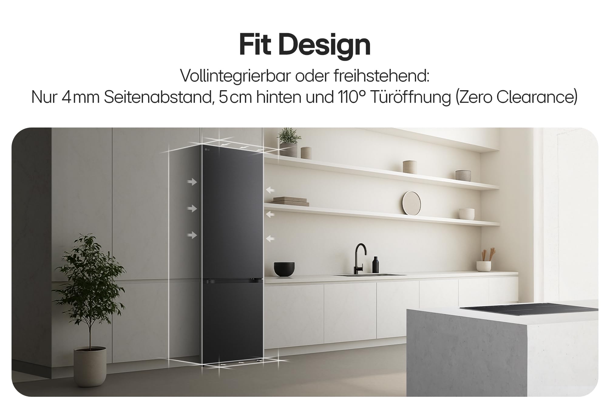 LG GMBS30SDEP SLIM Fit&Max Multi-Door Kühlschrank mit Gefrierfach (580 L, Energieklasse D) vollintegrierbar oder freistehend, DoorCooling+, LinearCooling, Schwarz