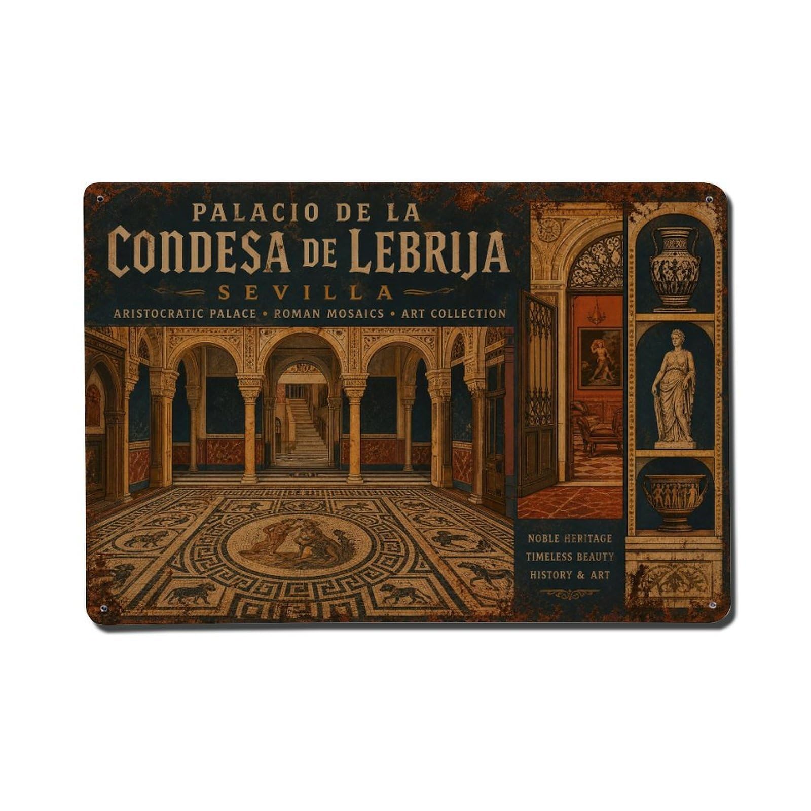 Vintage Travel Palacio Condesa Lebrija Seville Palace Metal Tin Sign