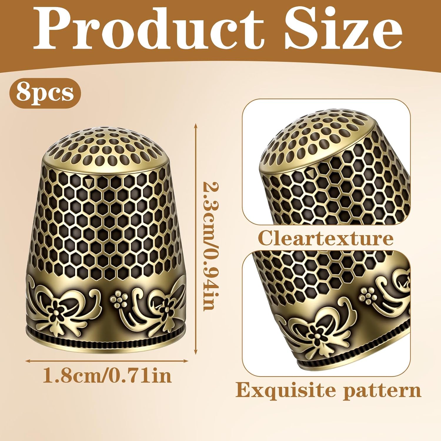 WJIAAA 8 PCS Sewing Thimbles for Hand Sewing, Metal Finger Protector Quilting Craft Accessories for Knitting Fingertip Protector Embroidery Needlework DIY Tools Anti-Slip Grooves Breathable