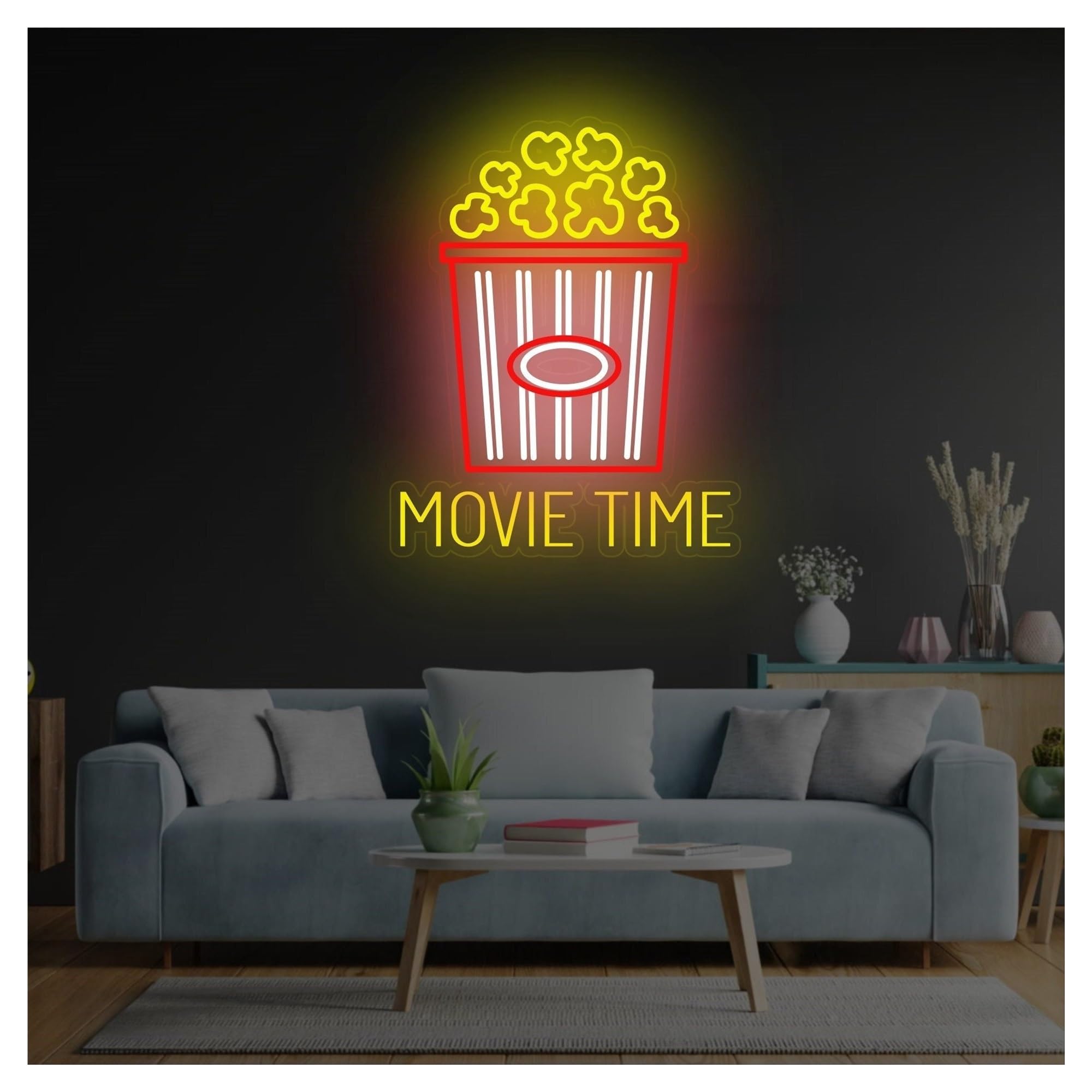 Luci al Neon Da Parete Insegna Al Neon Per Popcorn, Luci Per L'ora Del Cinema, Adatta Per Decorazioni Da Parete Per, Secchiello Per Con Luce A 51cm(B)
